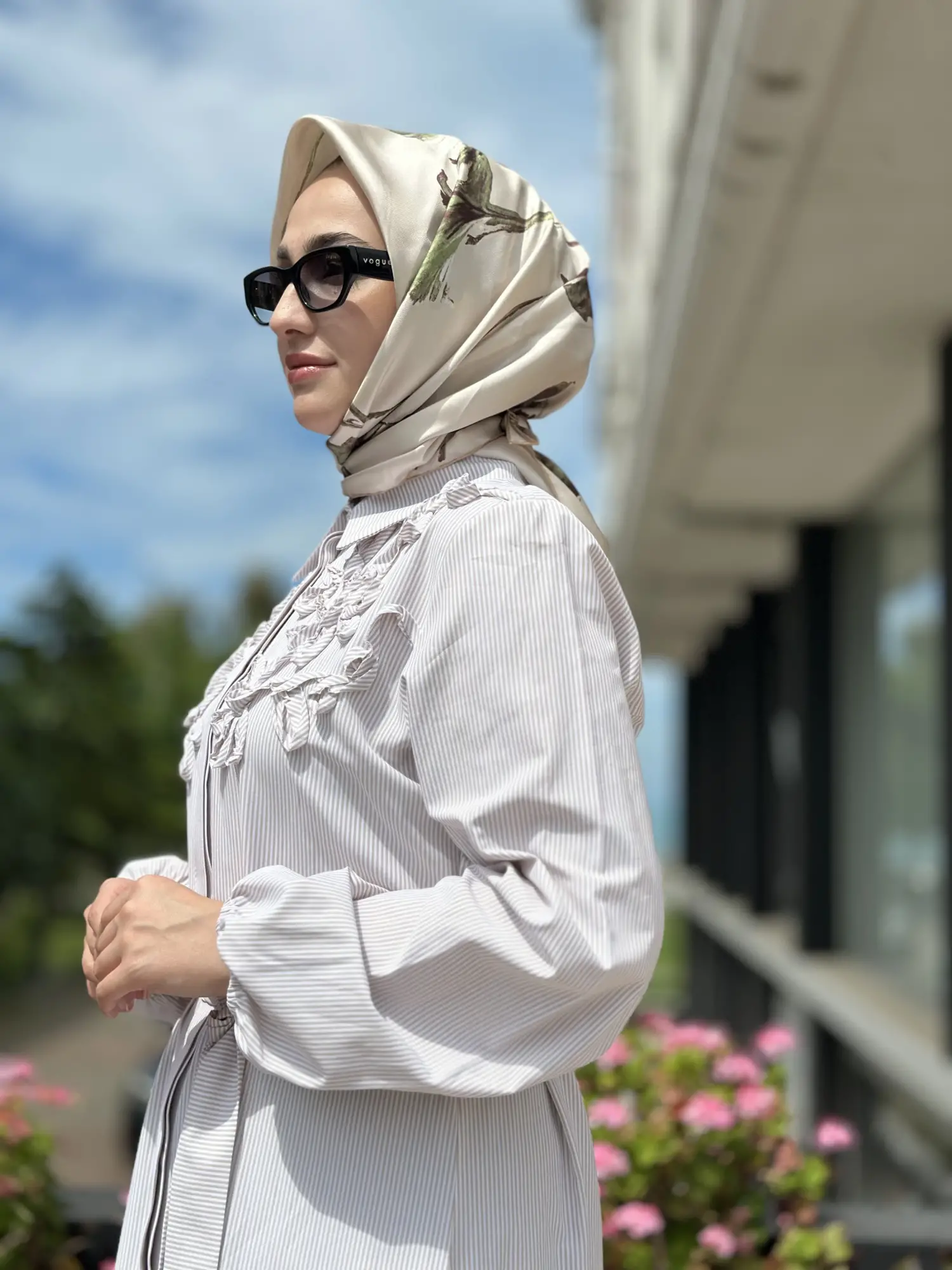 Clande Çizgili Poplin Elbise