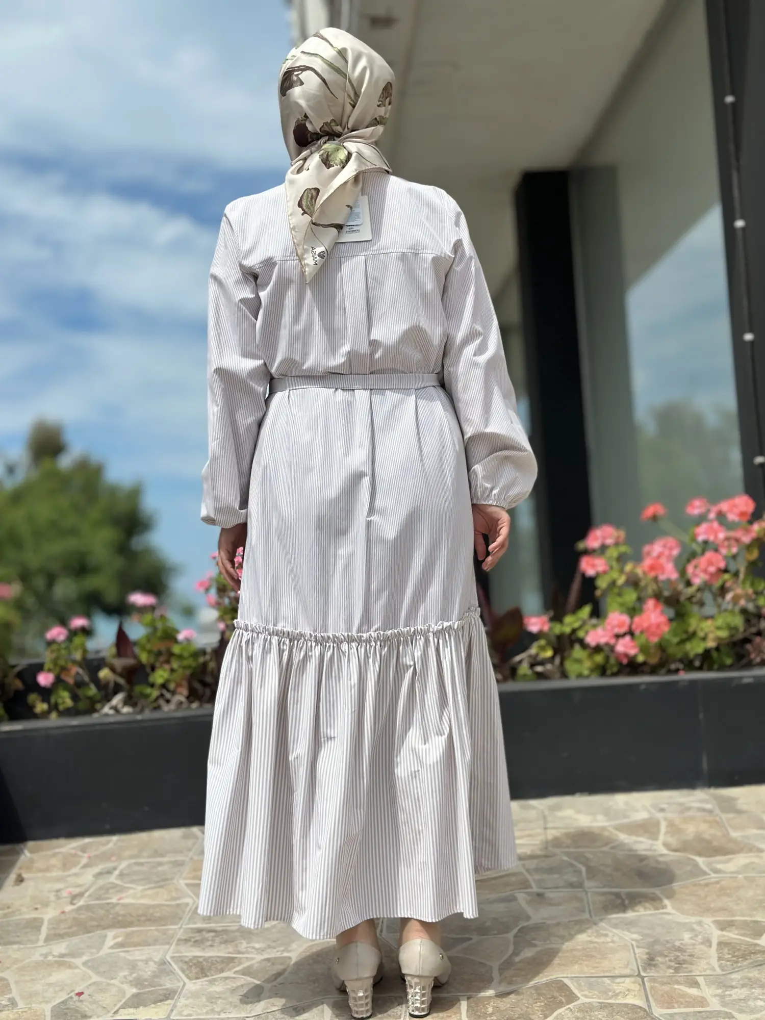 Clande Çizgili Poplin Elbise