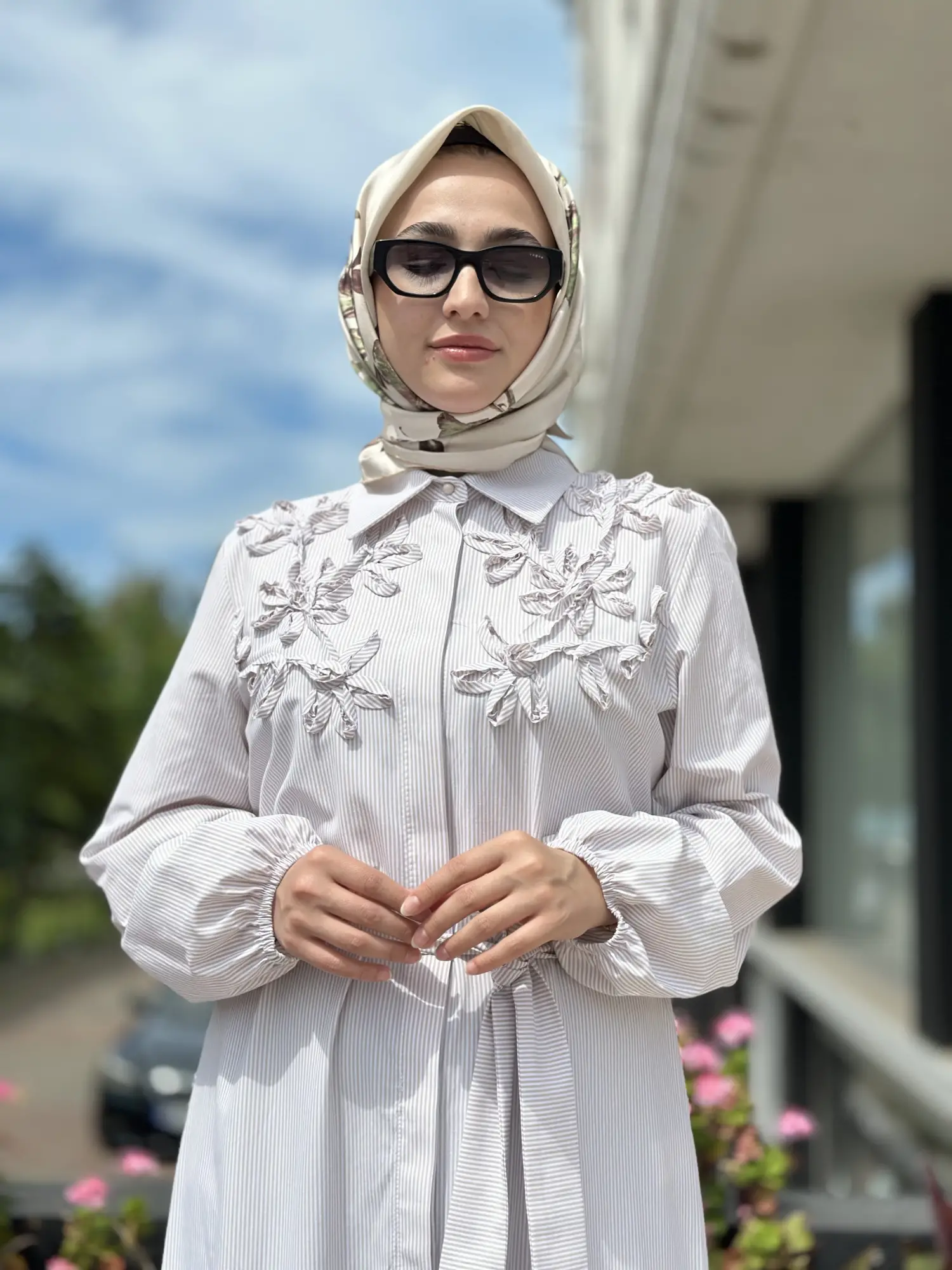 Clande Çizgili Poplin Elbise