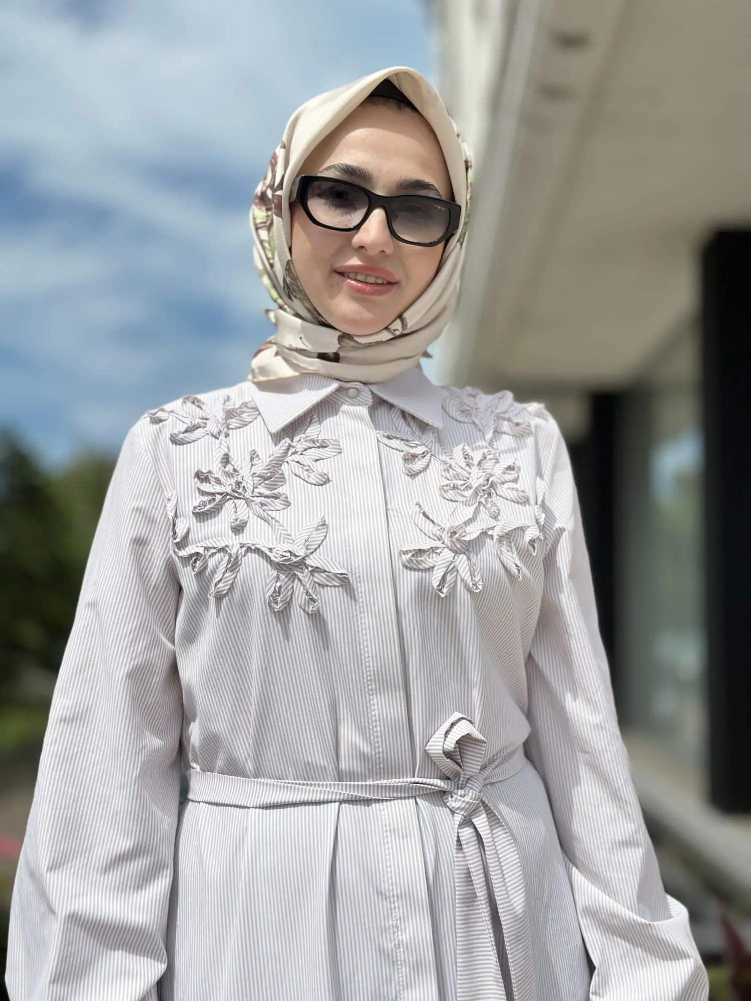 Clande Çizgili Poplin Elbise