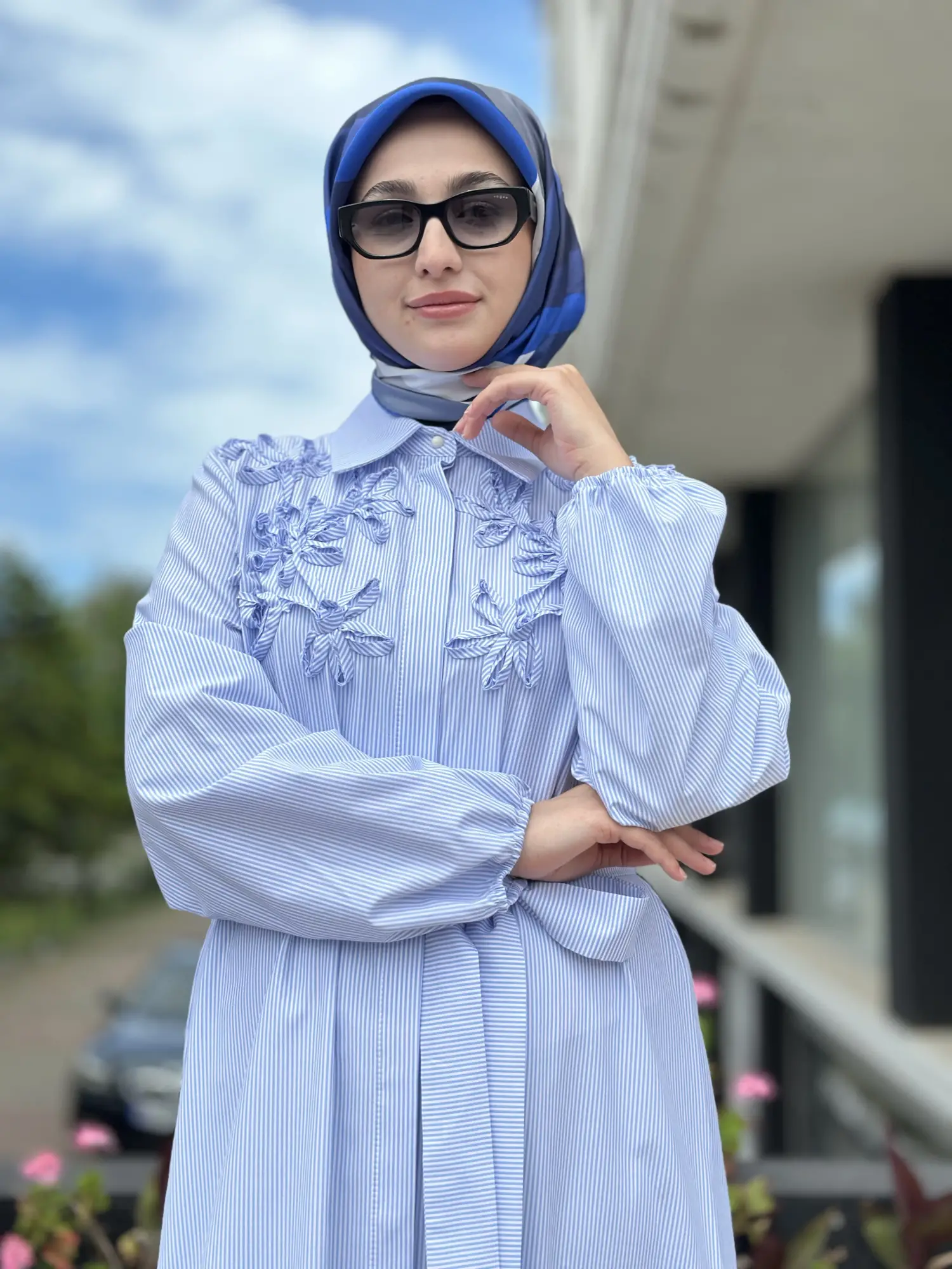 Clande Çizgili Poplin Elbise