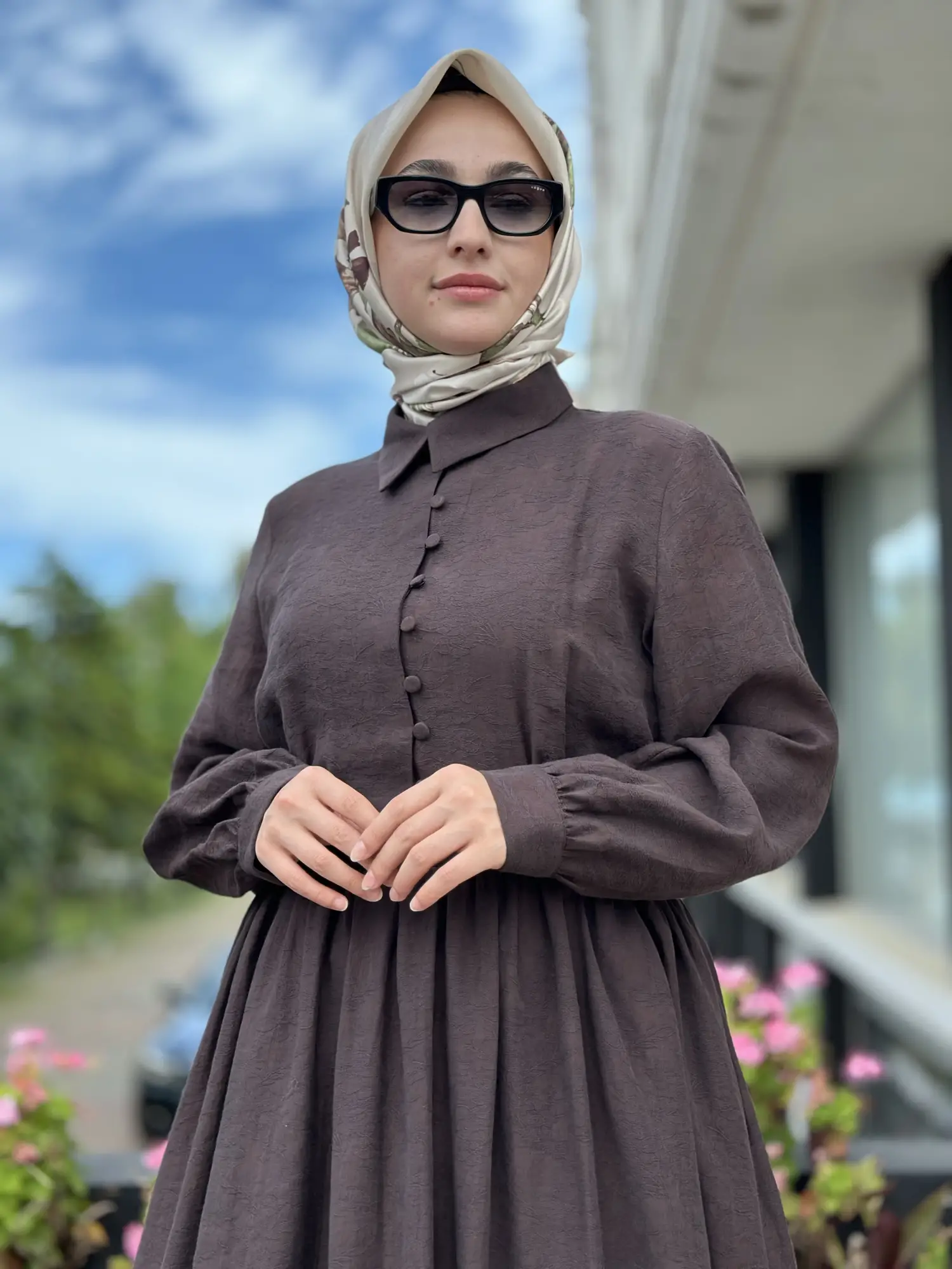 Almarwah Yarım Düğme Detaylı Desenli Tencel Elbise 303912