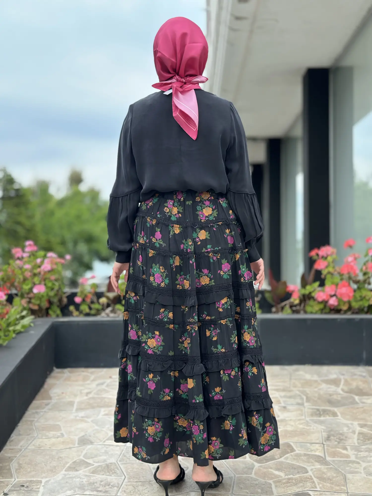 Misswhence Fırfır Detaylı Desenli Kupra İpek Etek 39933