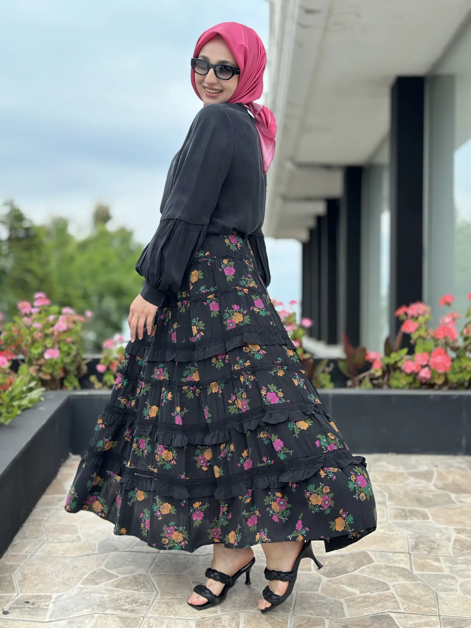 Misswhence Fırfır Detaylı Desenli Kupra İpek Etek 39933