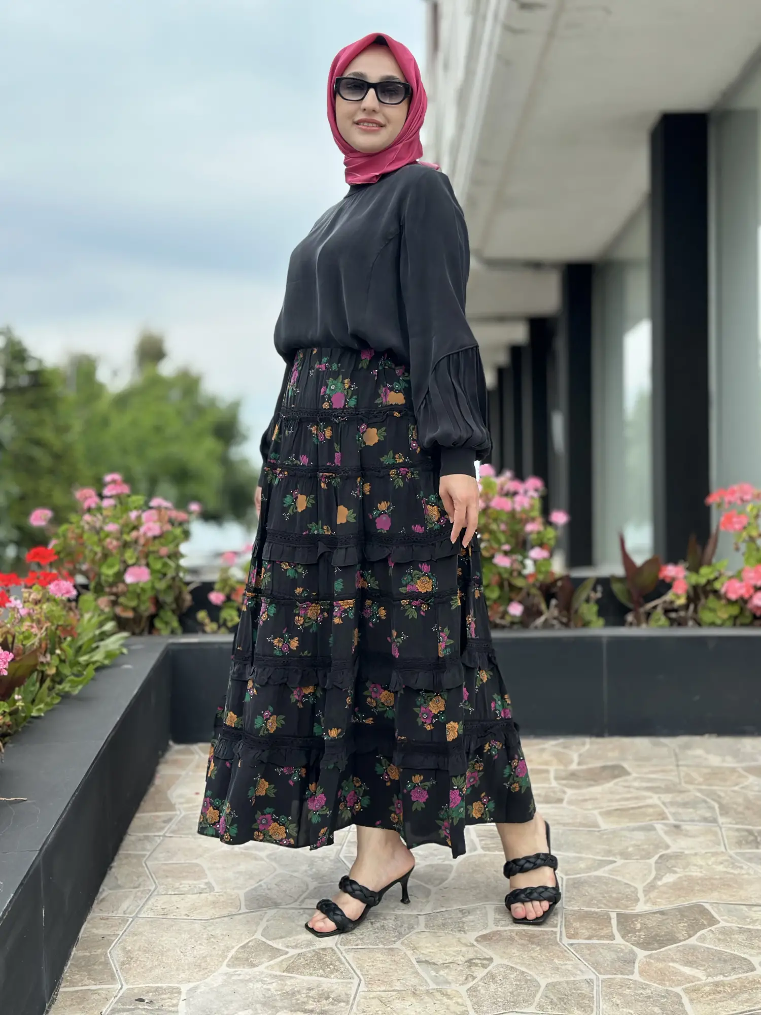 Misswhence Fırfır Detaylı Desenli Kupra İpek Etek 39933