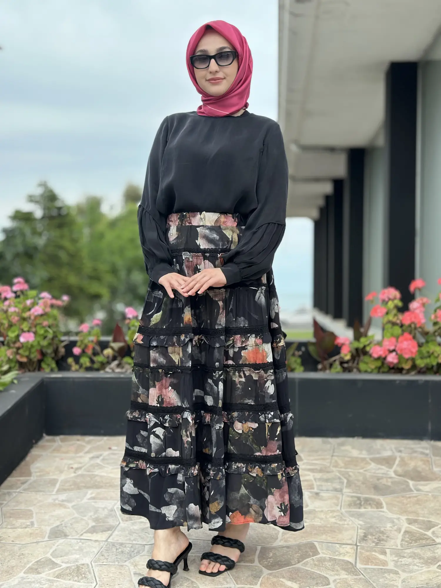 Misswhence Fırfır Detaylı Desenli Kupra İpek Etek 39933