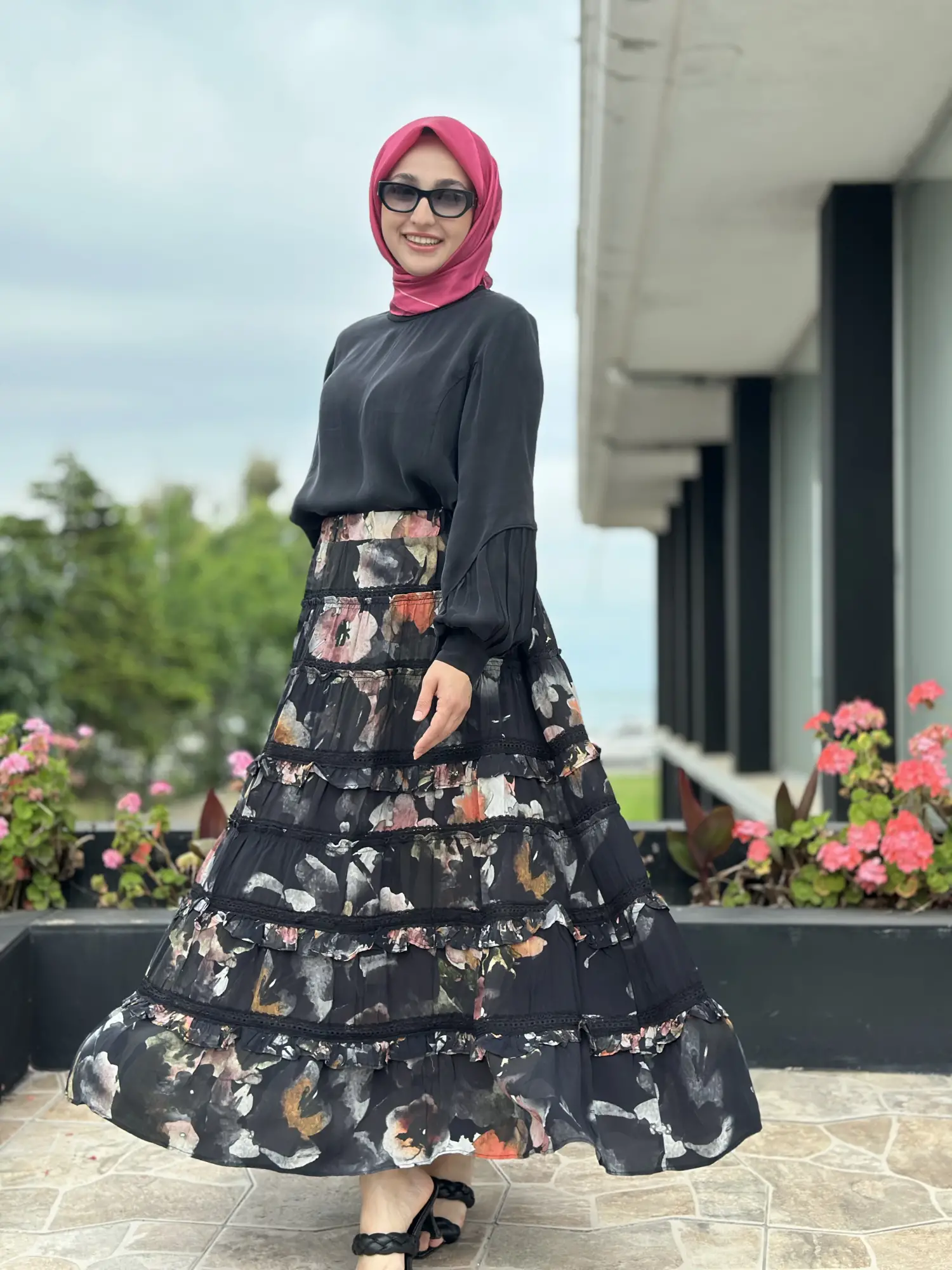 Misswhence Fırfır Detaylı Desenli Kupra İpek Etek 39933