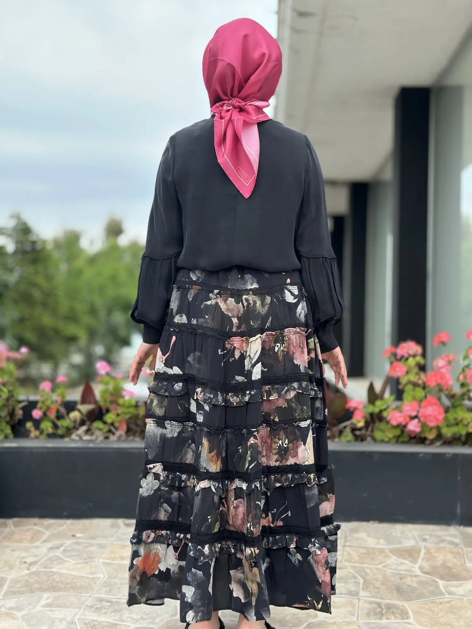 Misswhence Fırfır Detaylı Desenli Kupra İpek Etek 39933