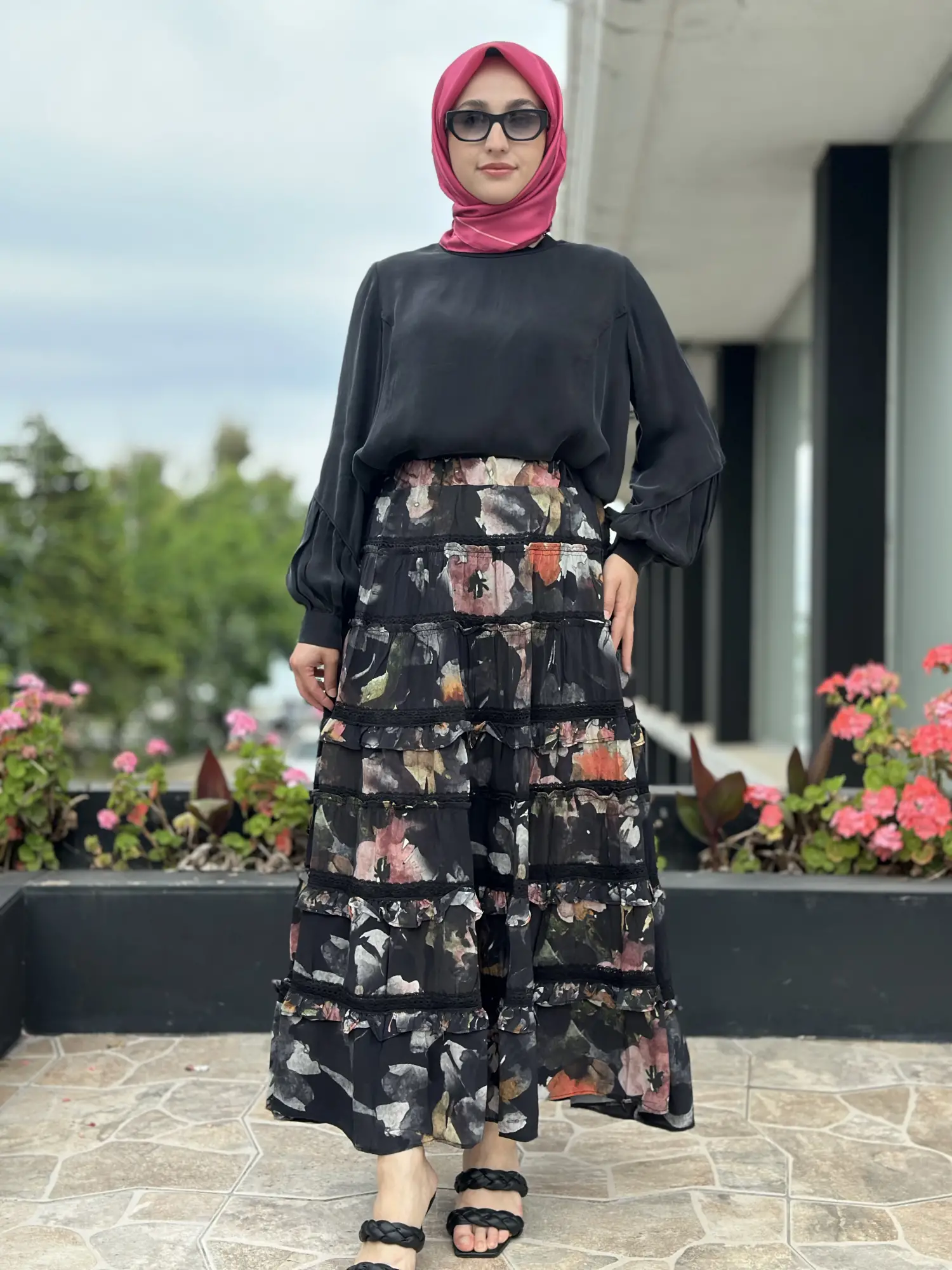 Misswhence Fırfır Detaylı Desenli Kupra İpek Etek 39933