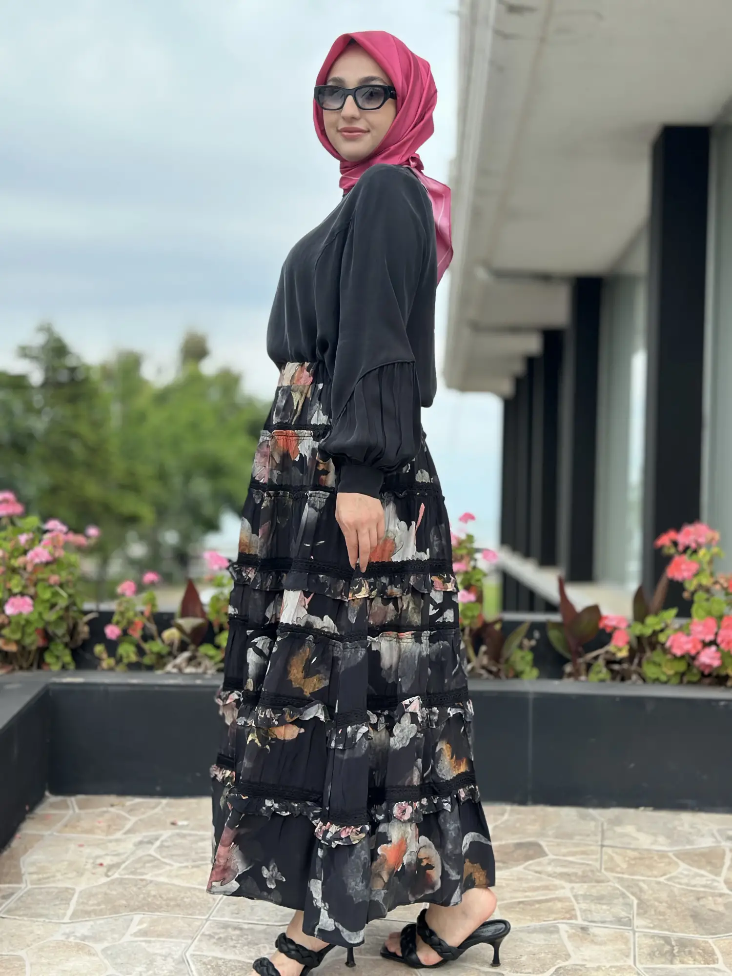 Misswhence Fırfır Detaylı Desenli Kupra İpek Etek 39933