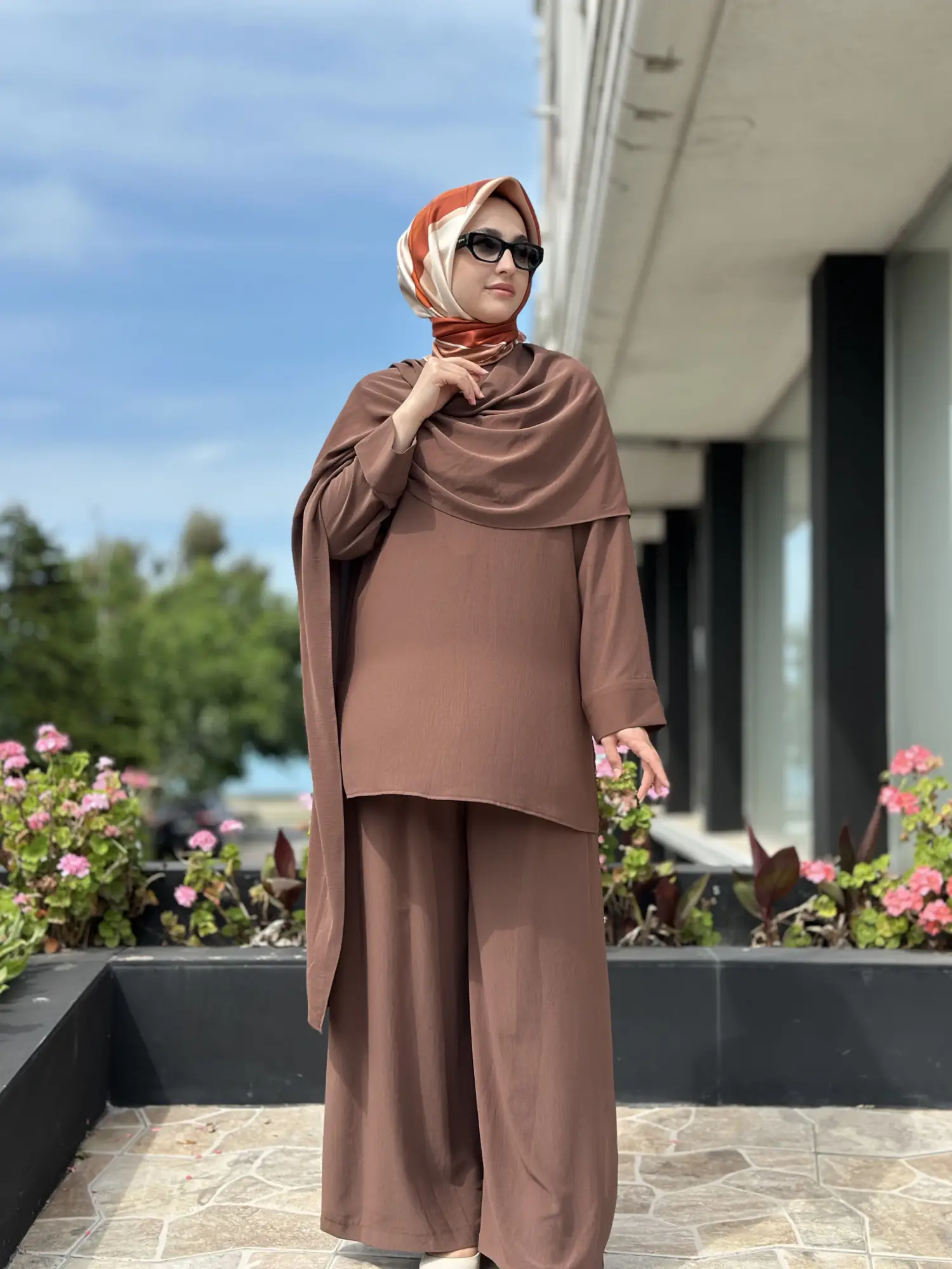 Tığ Triko Şal Aksesuarlı Tunik Pantolon Takım TKM5070