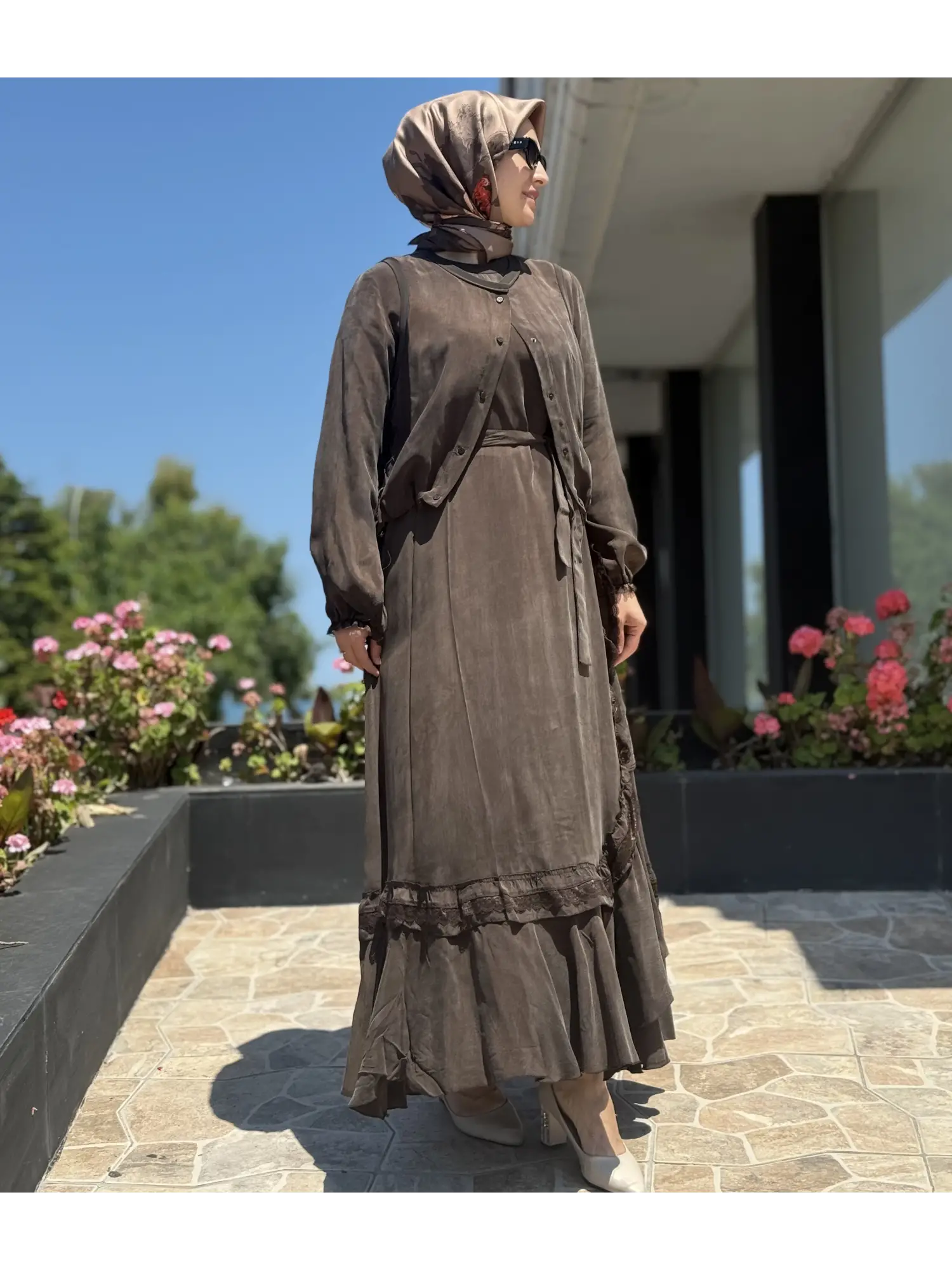 Misswhence Fırfır Detaylı Yelekli Cupra İpek Elbise 39815