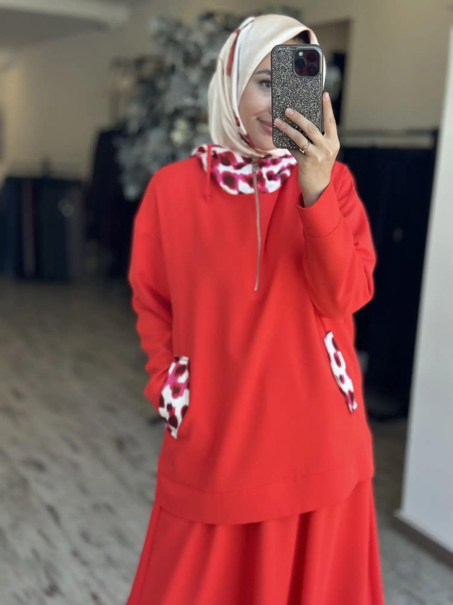 Lisa Kapüşonlu Tunik Etek Takım 3032