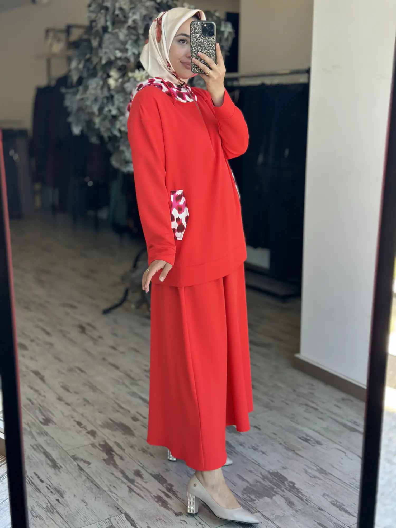 Lisa Kapüşonlu Tunik Etek Takım 3032