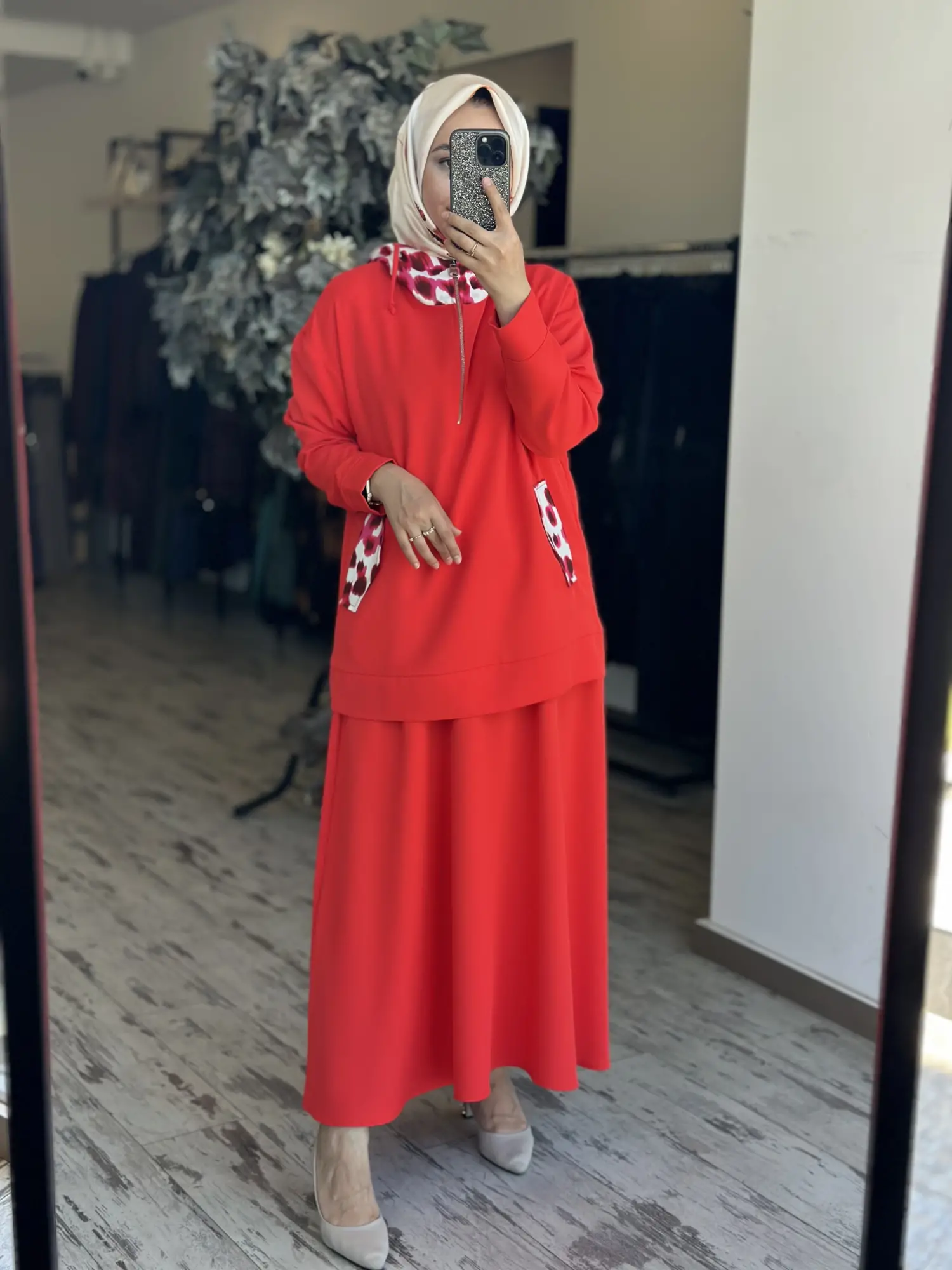 Lisa Kapüşonlu Tunik Etek Takım 3032