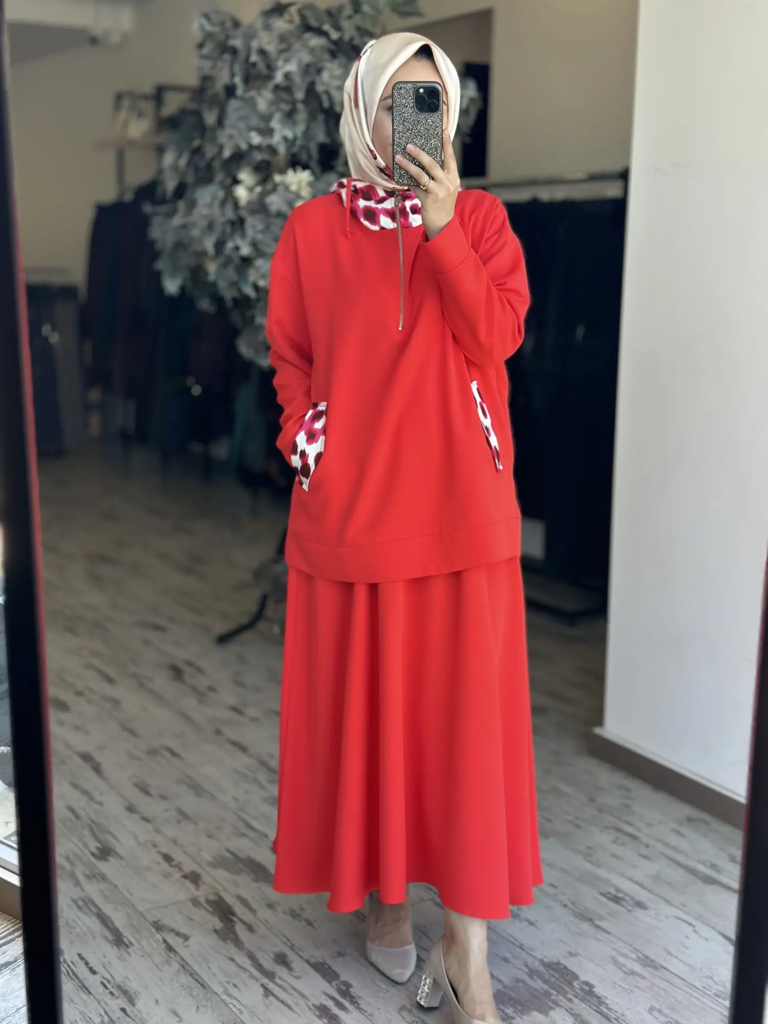 Lisa Kapüşonlu Tunik Etek Takım 3032