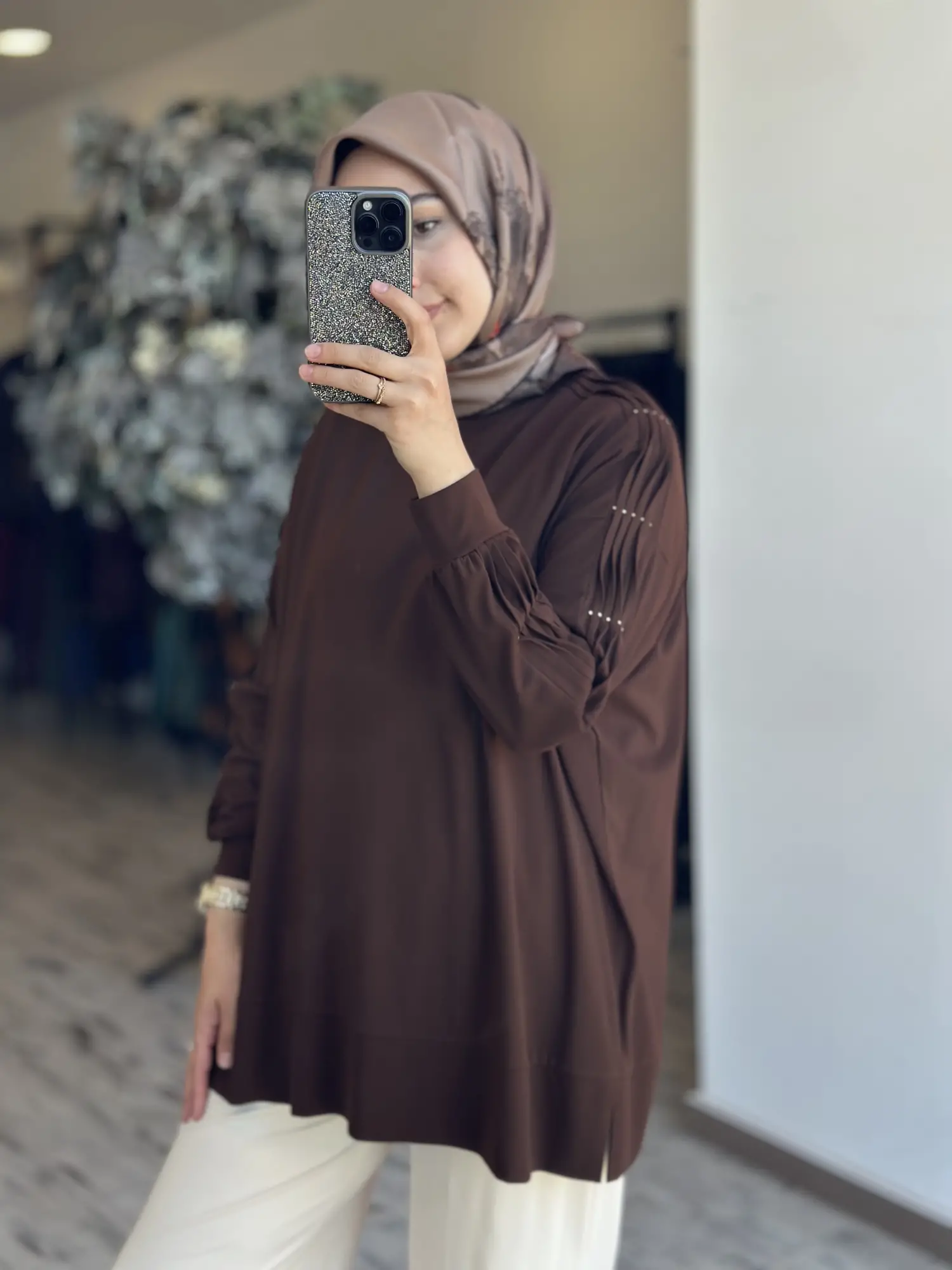 Tığ Triko Kolu Drape Detaylı Modal Tunik TNK4053