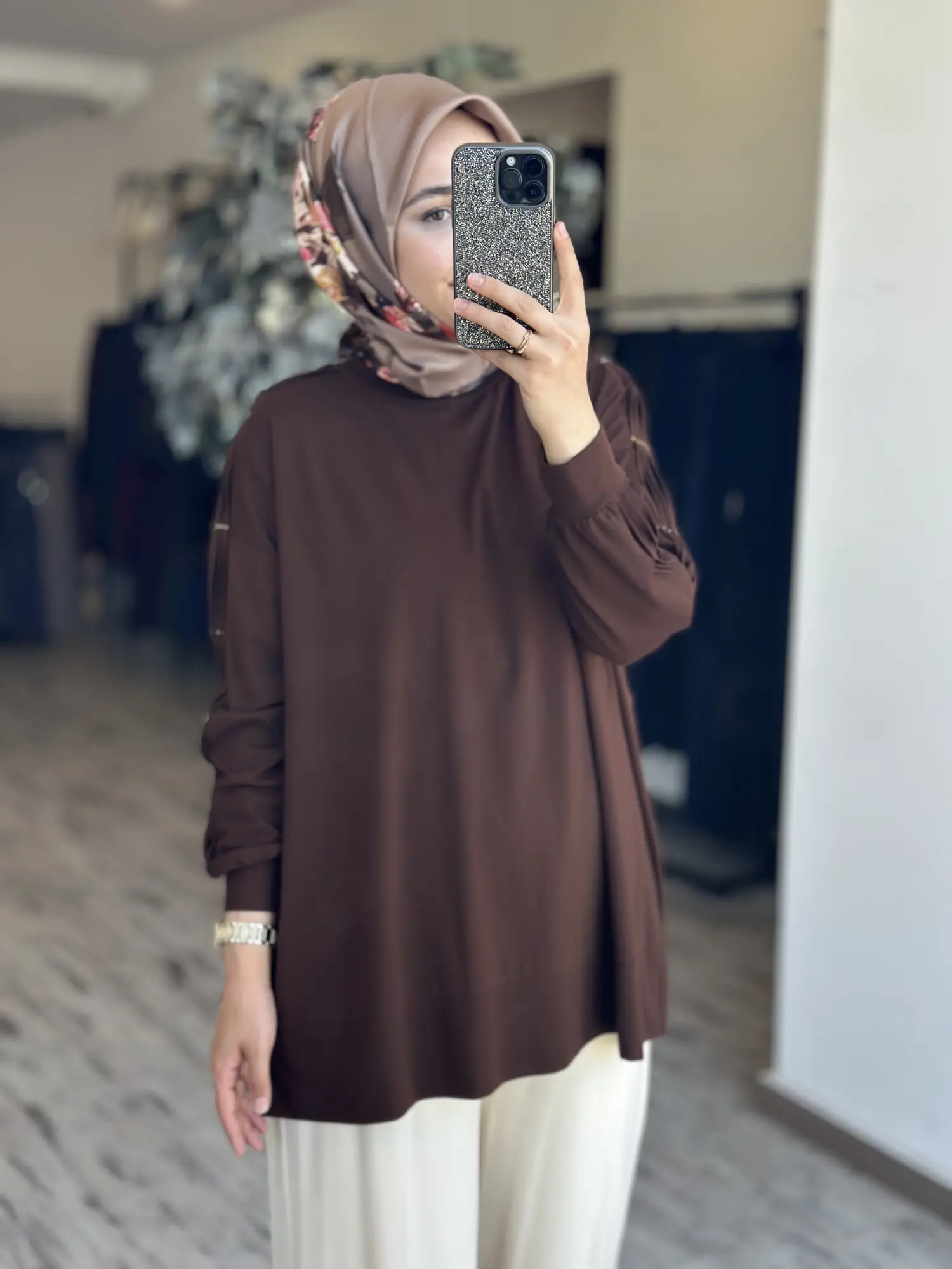 Tığ Triko Kolu Drape Detaylı Modal Tunik TNK4053