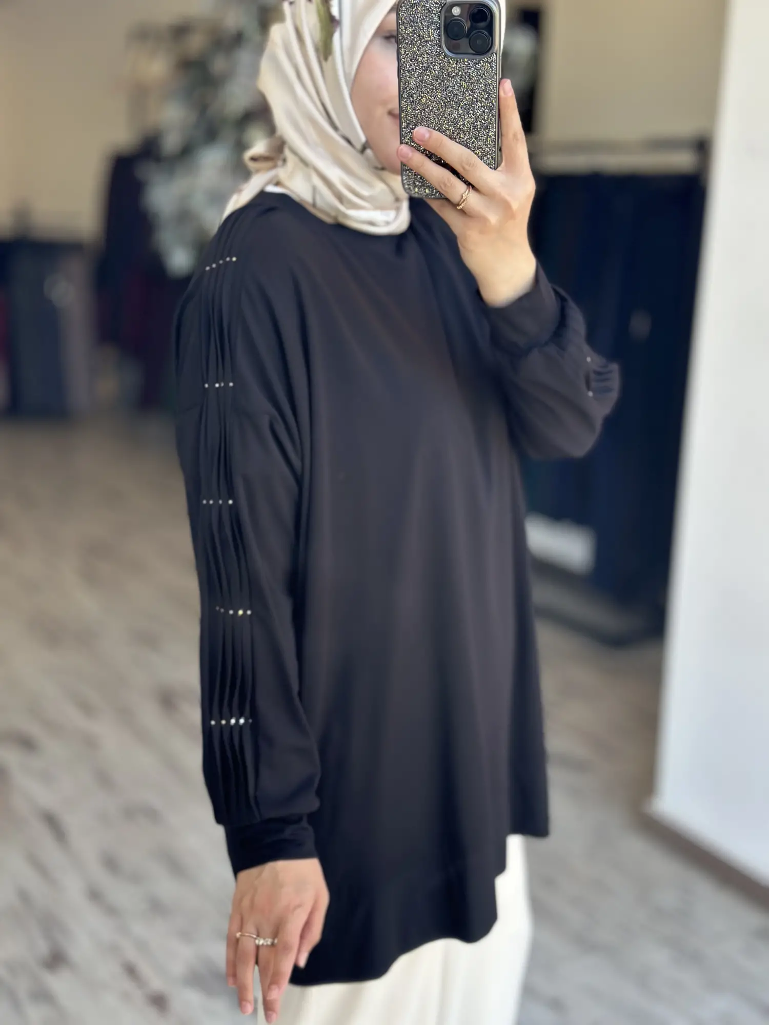 Tığ Triko Kolu Drape Detaylı Modal Tunik TNK4053