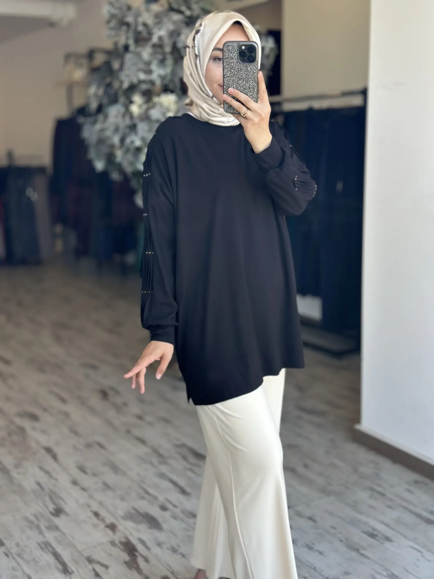 Tığ Triko Kolu Drape Detaylı Modal Tunik TNK4053