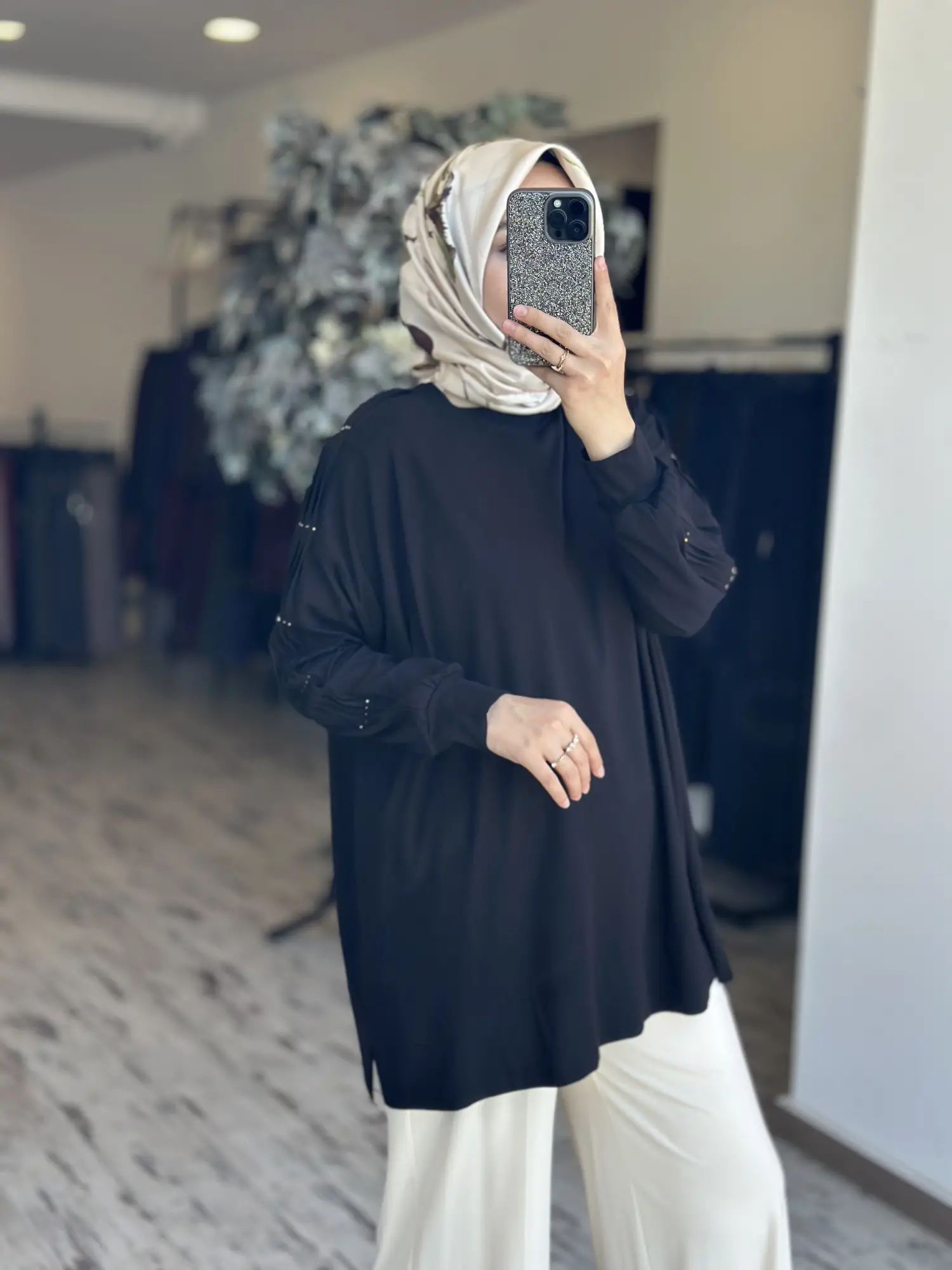 Tığ Triko Kolu Drape Detaylı Modal Tunik TNK4053