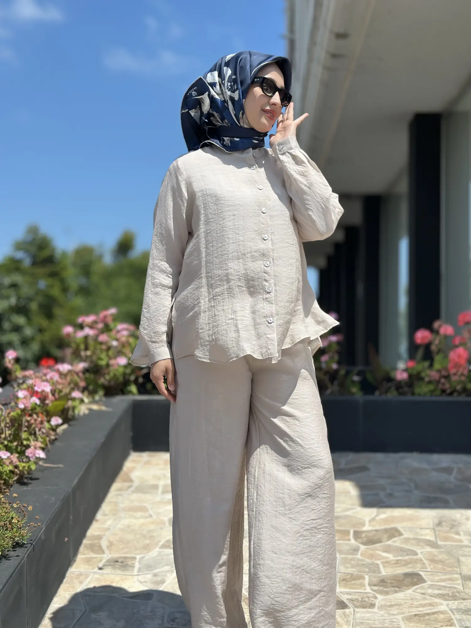 Almarwah Hakim Yaka Tencel Gömlek Pantolon Takım 203042