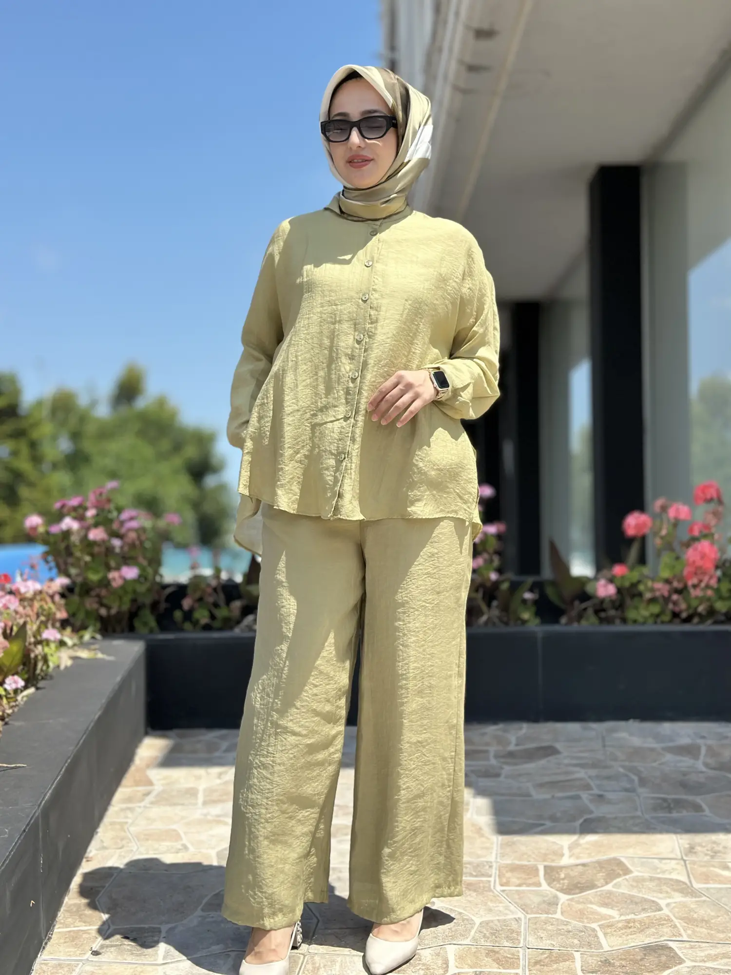 Almarwah Hakim Yaka Tencel Gömlek Pantolon Takım 203042
