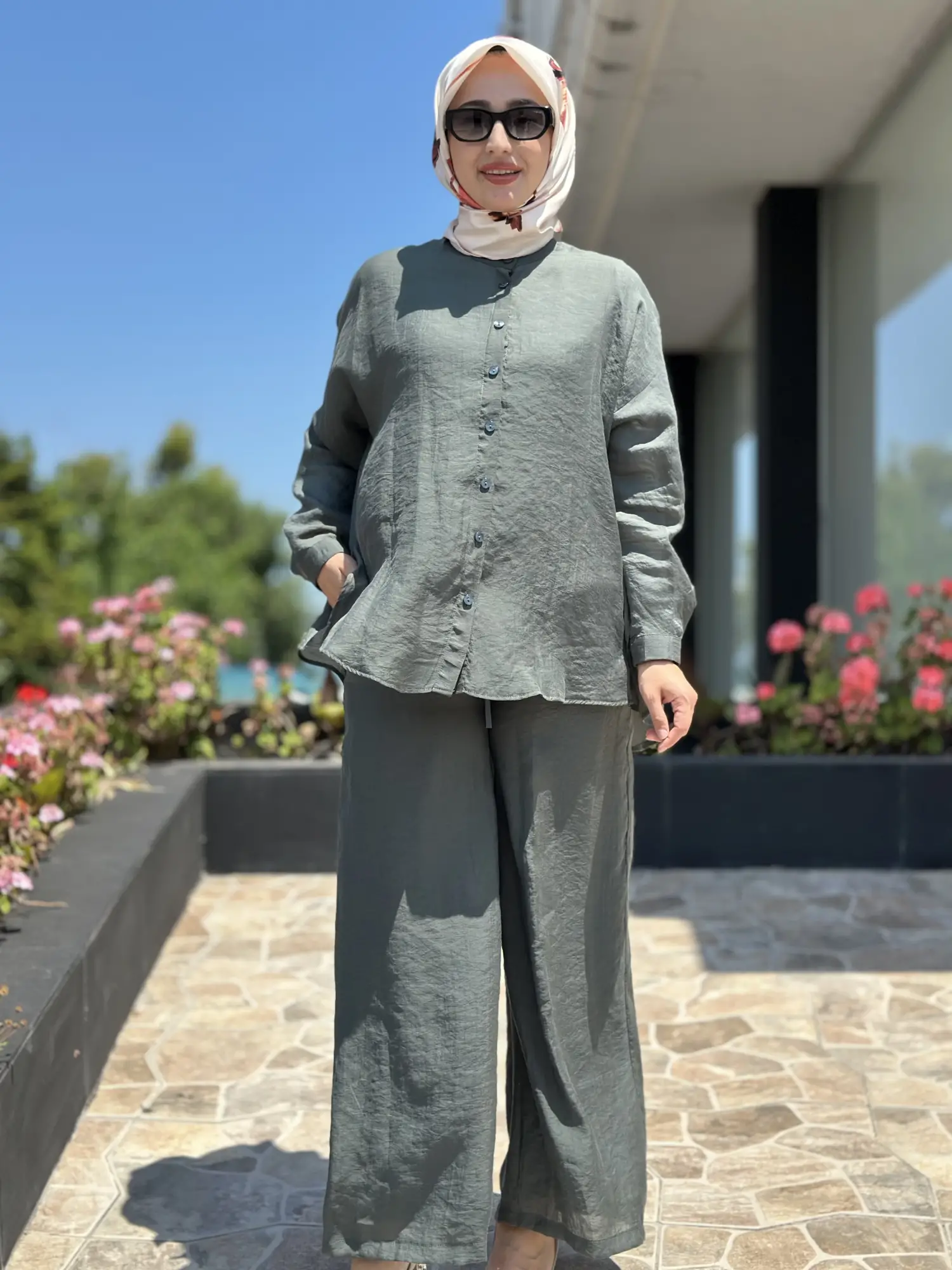 Almarwah Hakim Yaka Tencel Gömlek Pantolon Takım 203042
