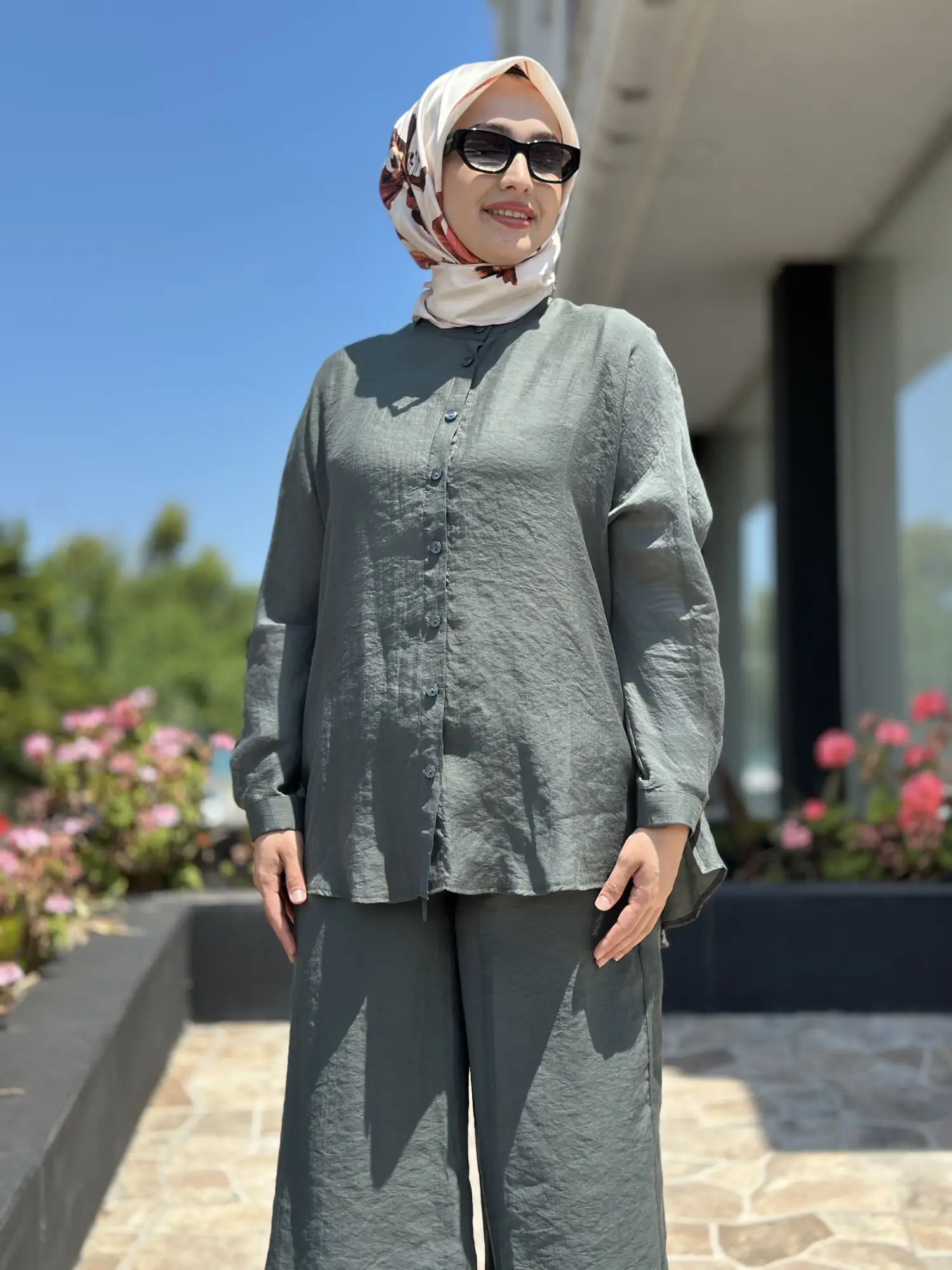 Almarwah Hakim Yaka Tencel Gömlek Pantolon Takım 203042