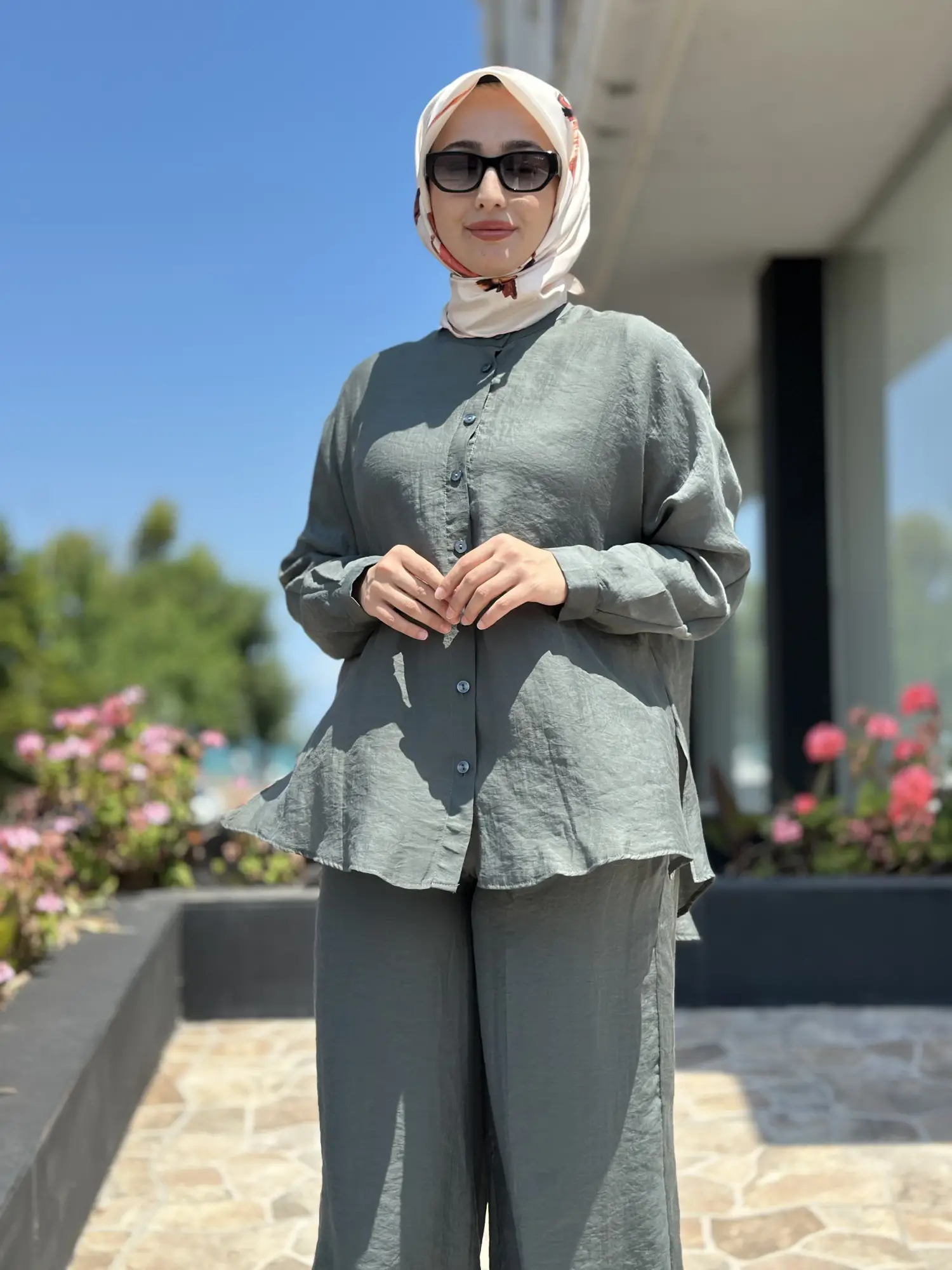 Almarwah Hakim Yaka Tencel Gömlek Pantolon Takım 203042