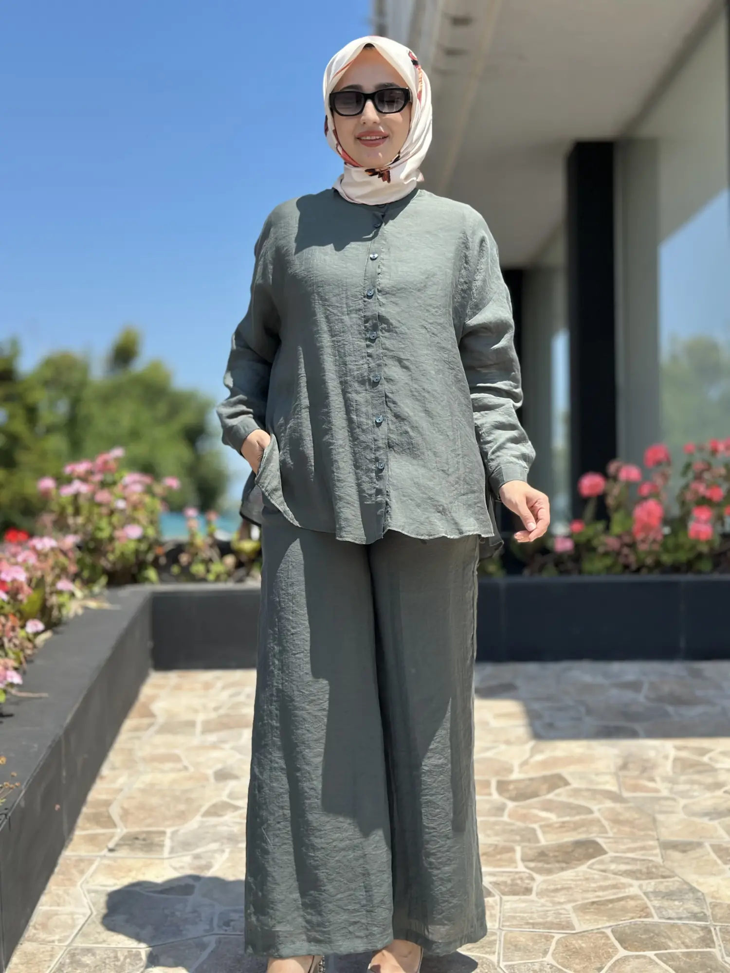 Almarwah Hakim Yaka Tencel Gömlek Pantolon Takım 203042