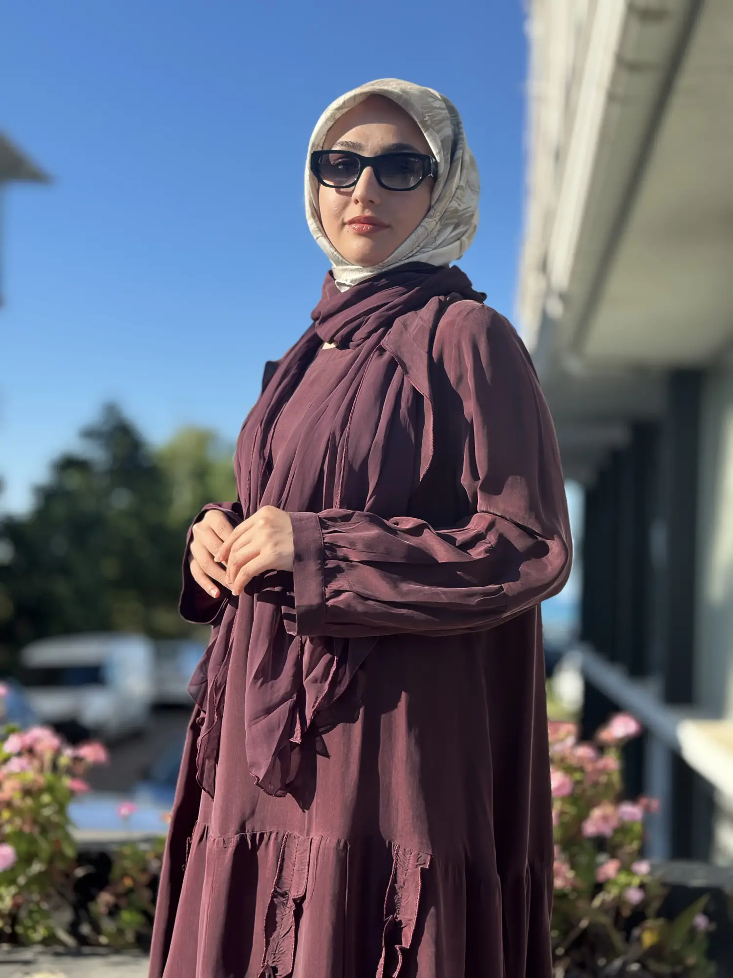 Misswhence Şal ve Dikiş Detaylı Büyük Beden Cupra İpek Elbise V3225