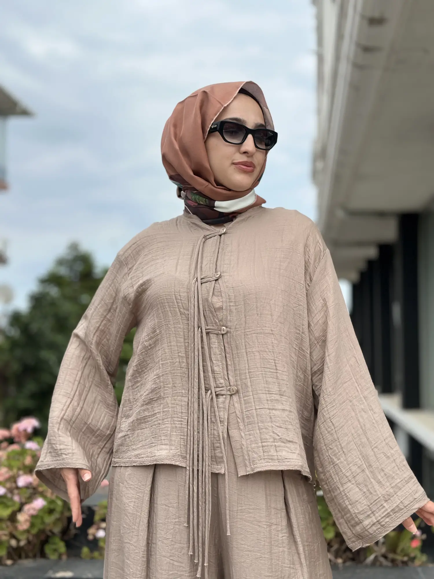 Qupra Brit Detaylı Tensel Tunik Şalvar Pantolon Takım WAD1205