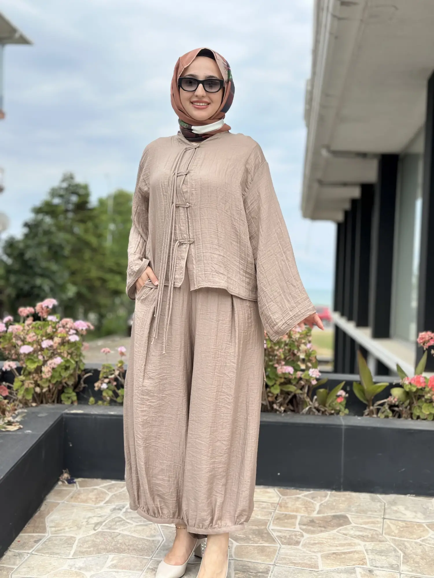 Qupra Brit Detaylı Tensel Tunik Şalvar Pantolon Takım WAD1205