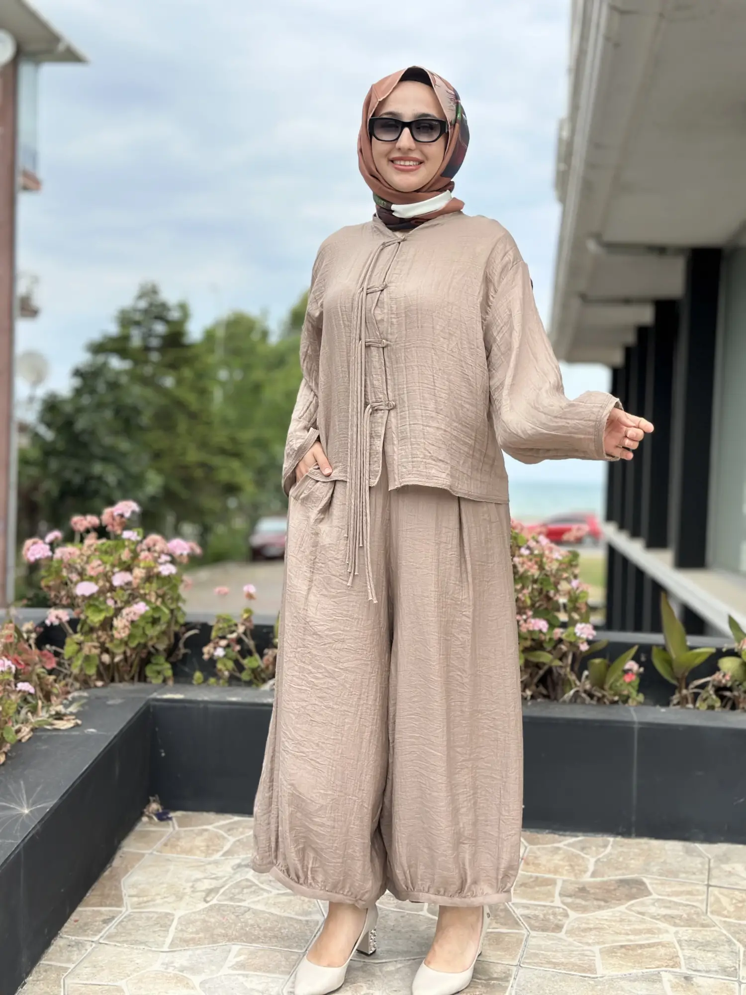 Qupra Brit Detaylı Tensel Tunik Şalvar Pantolon Takım WAD1205