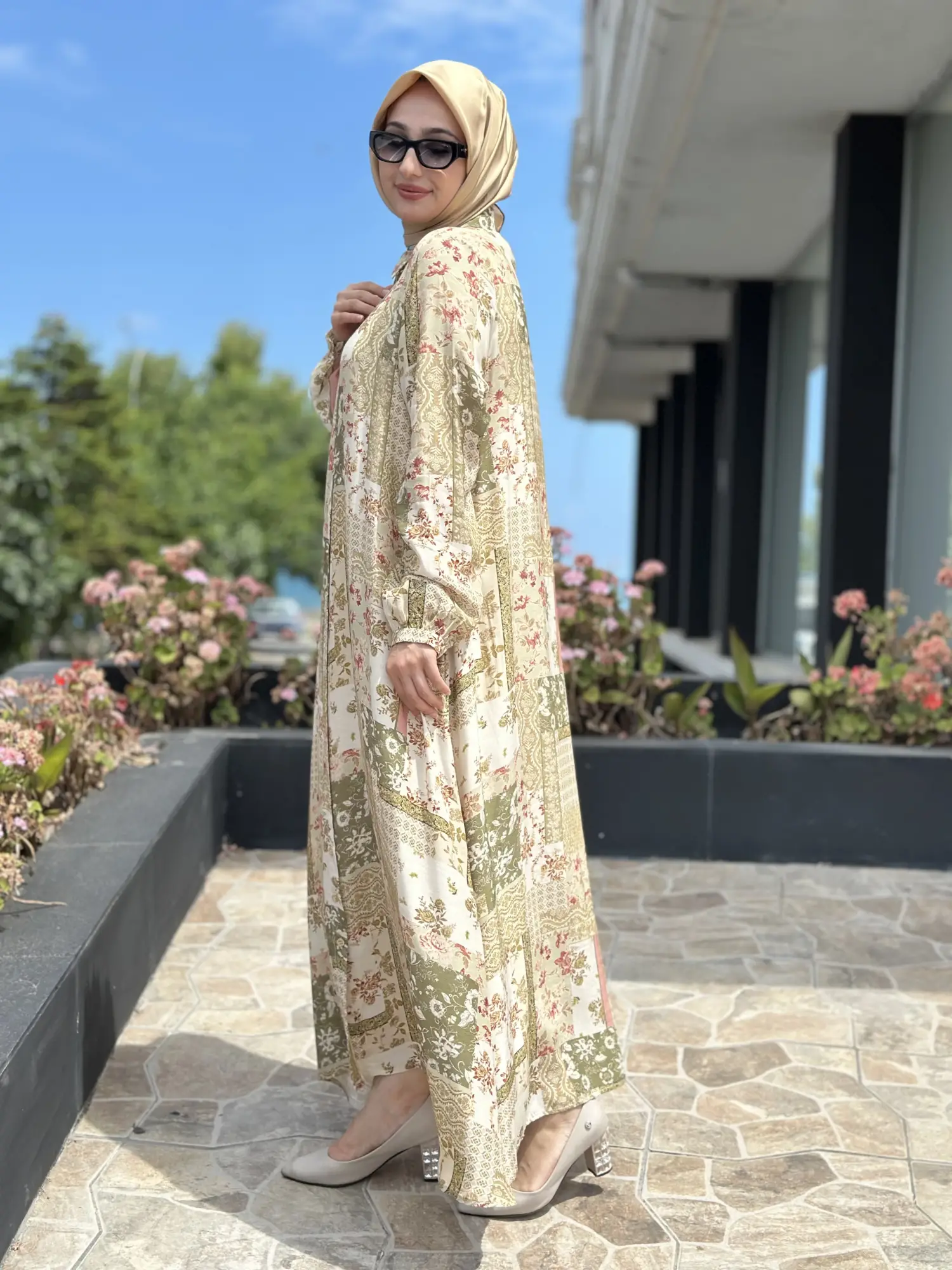 Tığ Triko Soyut Çiçek ve Geometrik Desenli Gömlek Elbise ELB7018