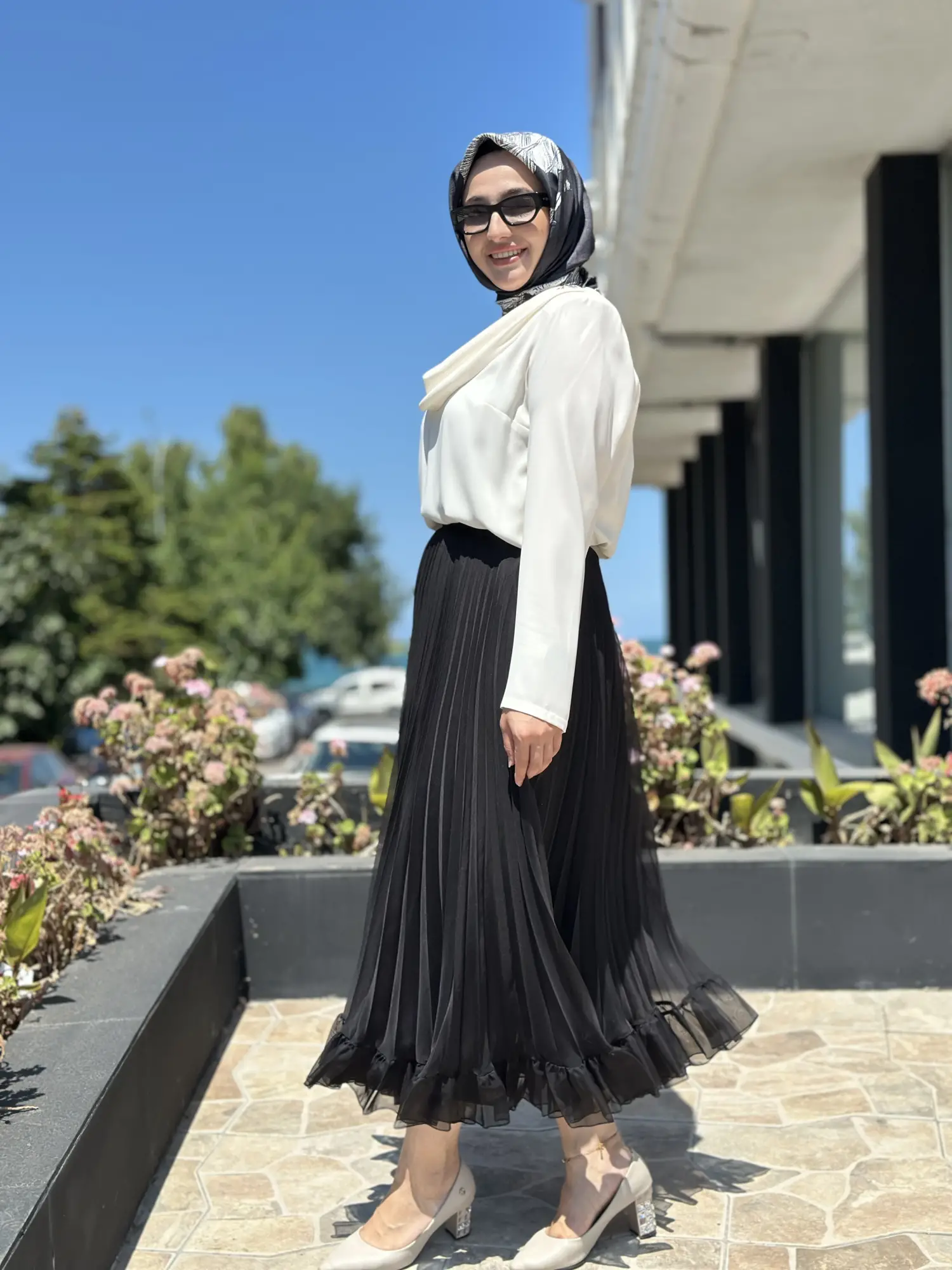 Kahma Şifon Pliseli Etek