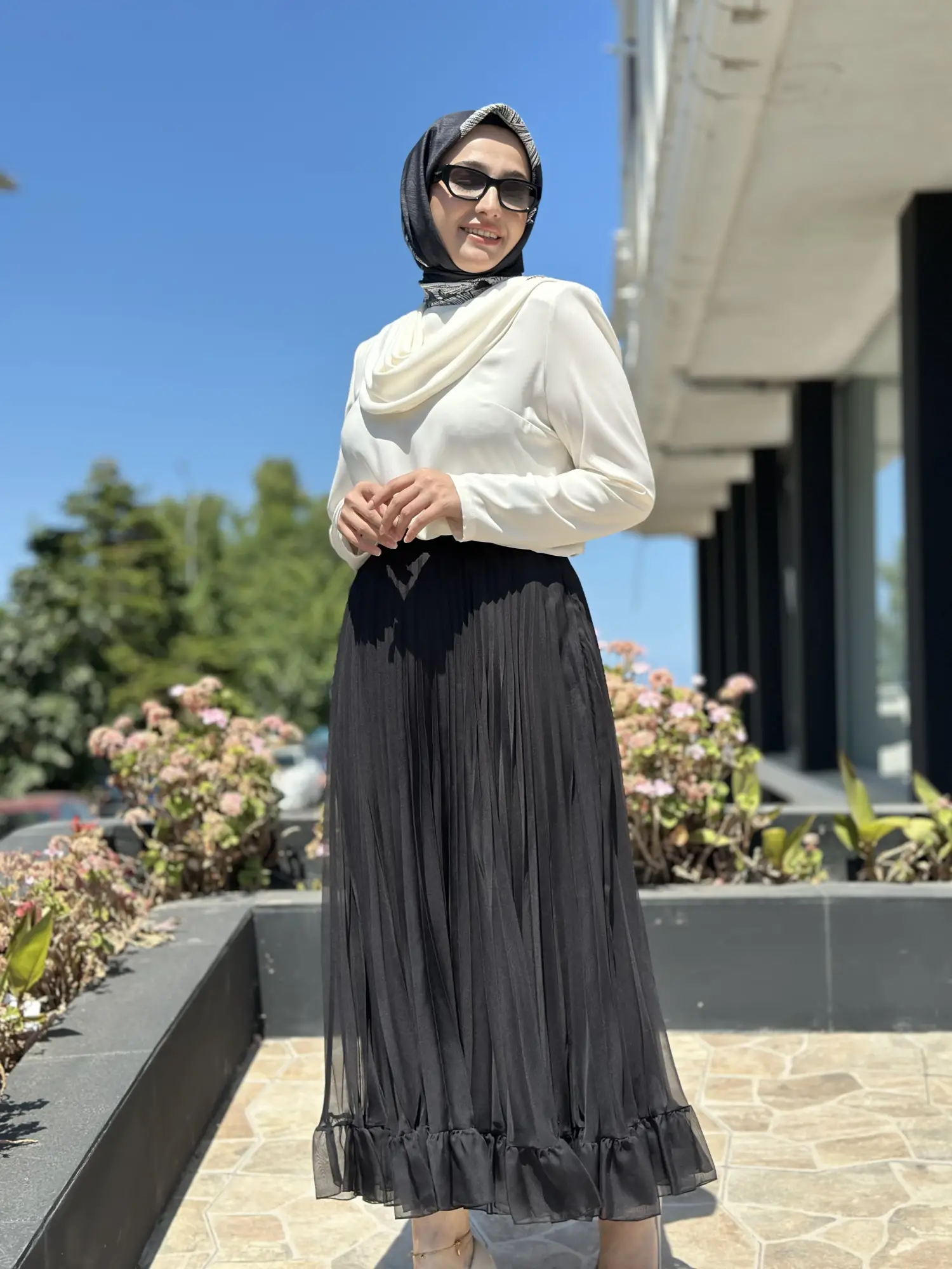 Kahma Şifon Pliseli Etek