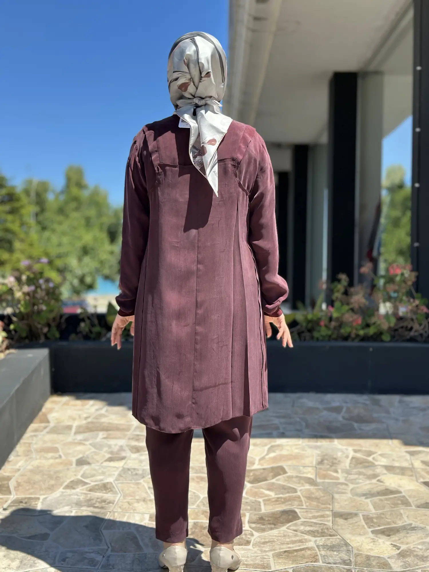 Misswhence Drape Ve Düğme Detaylı Cupra İpek Tunik Pantolon Takım 39012