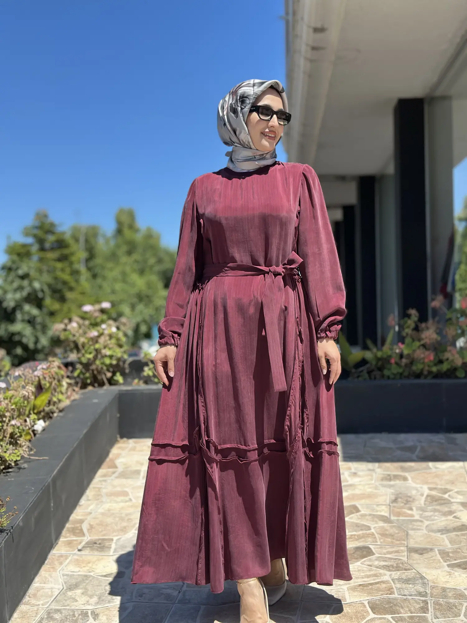 Misswhence Fırfır Detaylı Çizgi Desenli Cupra İpek Elbise 39808
