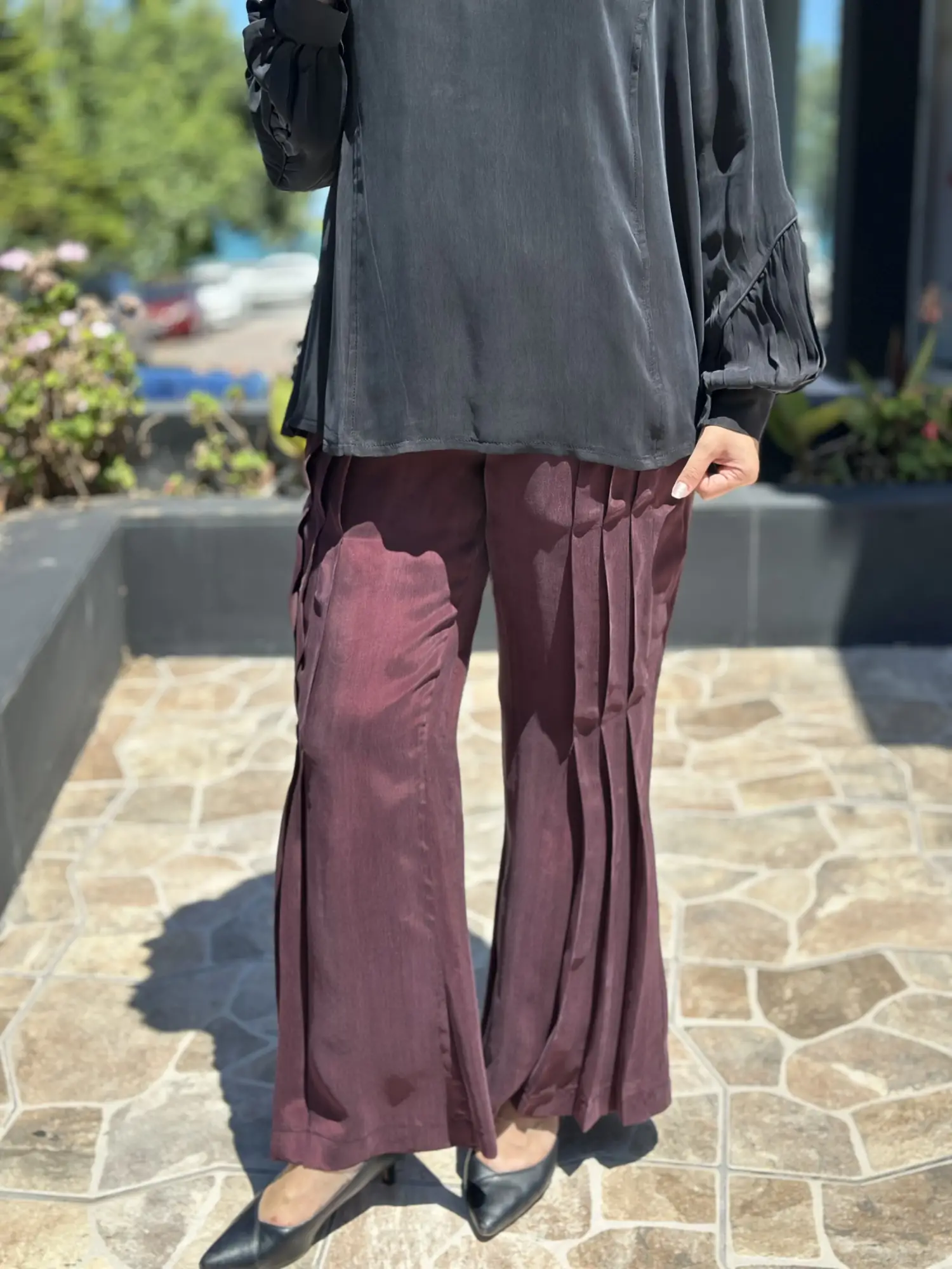Misswhence Basic Beli Lastikli Drape Detaylı Cupra İpek Pantolon 39115N