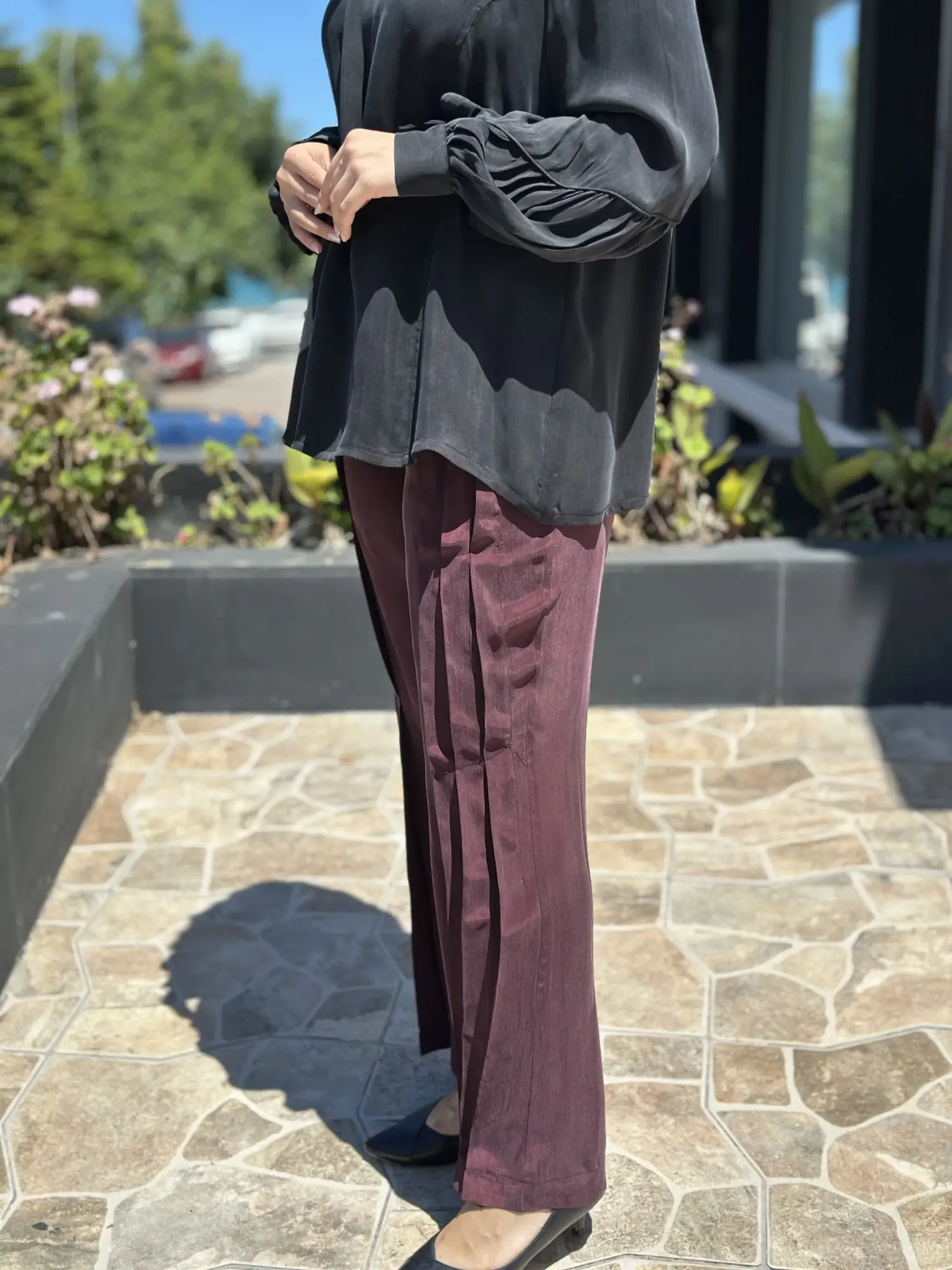 Misswhence Basic Beli Lastikli Drape Detaylı Cupra İpek Pantolon 39115N