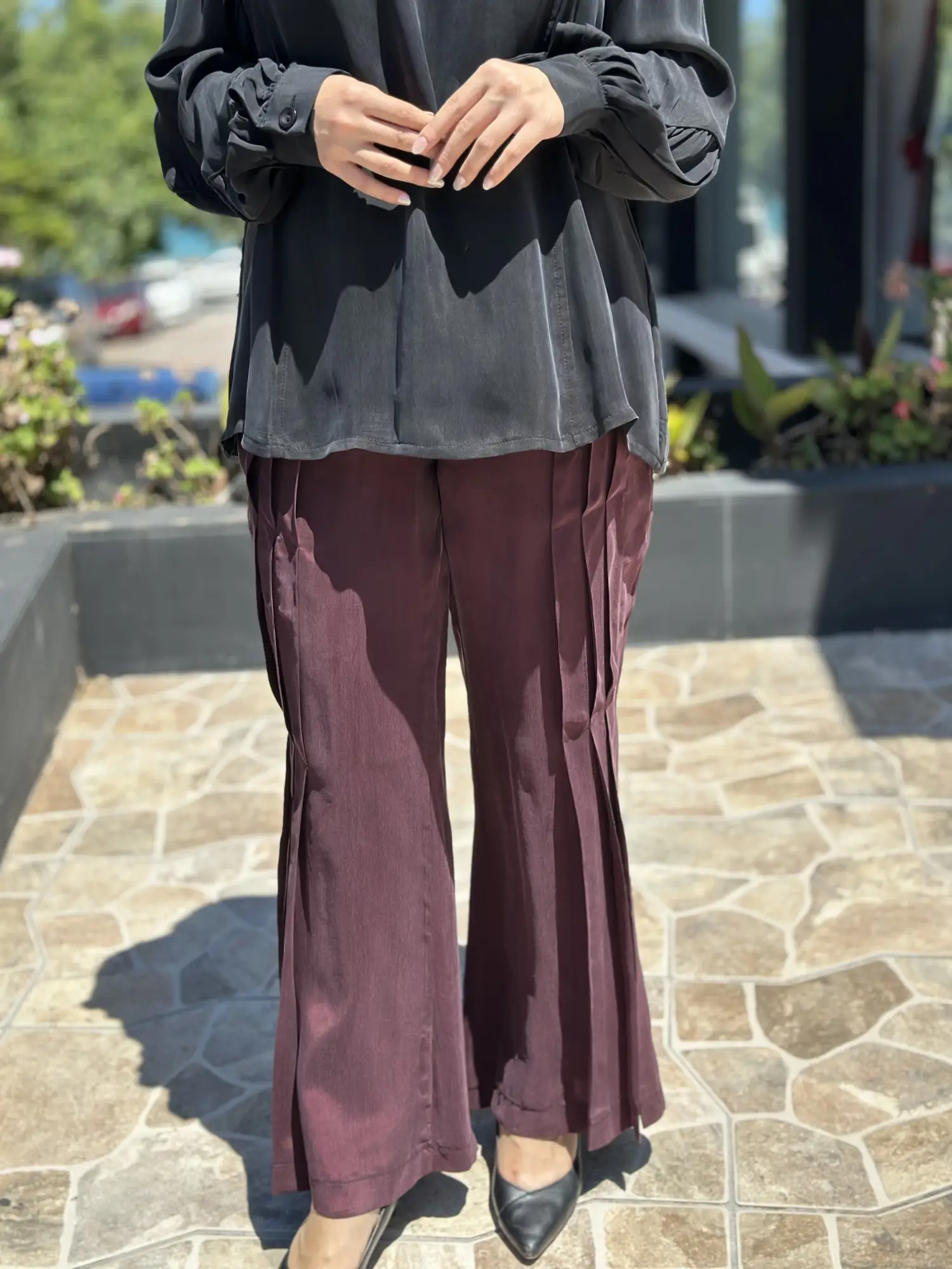 Misswhence Basic Beli Lastikli Drape Detaylı Cupra İpek Pantolon 39115N