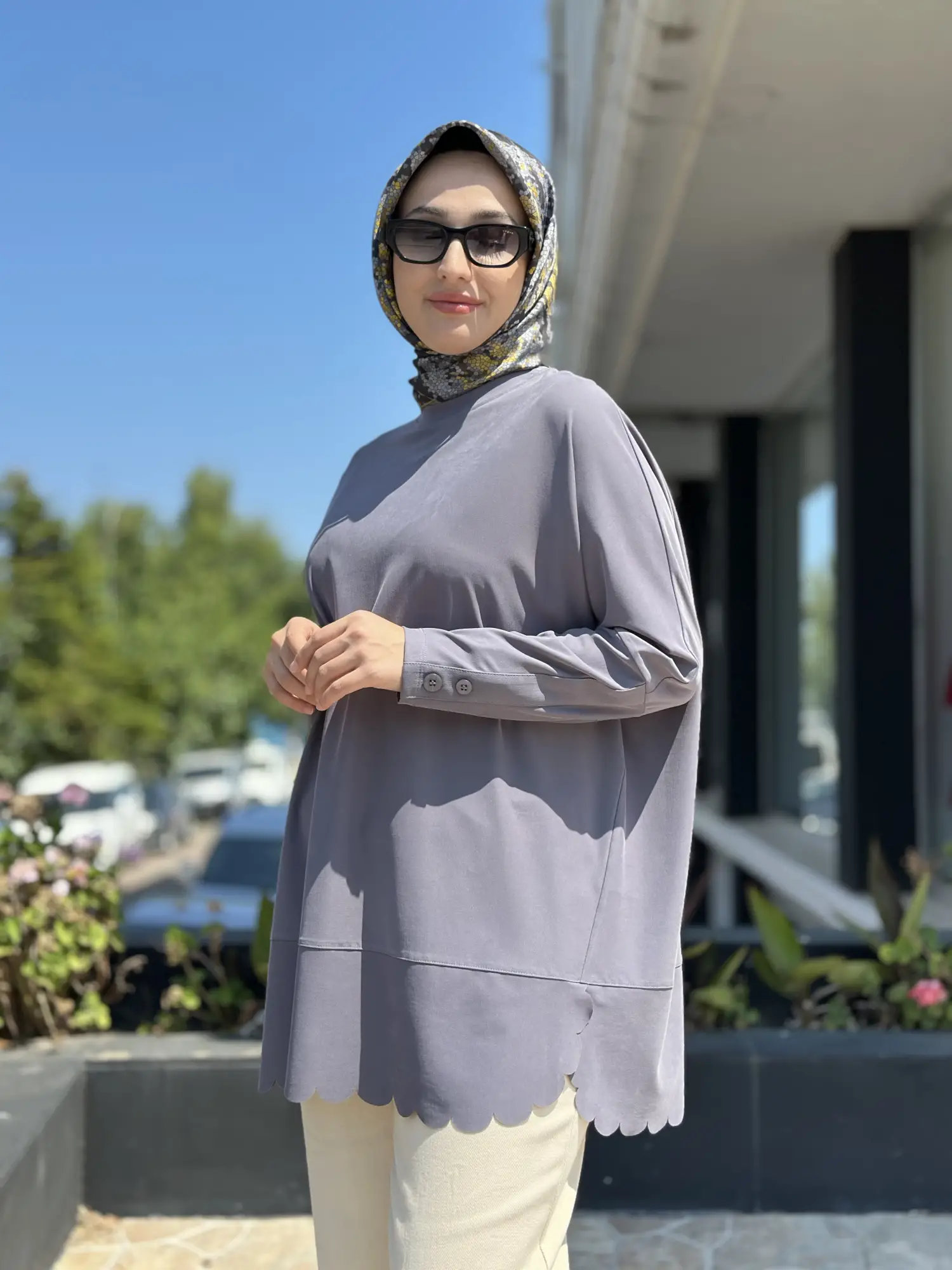 Tığ Triko Kolları Düğme Detaylı Oversize Tunik TNK4103