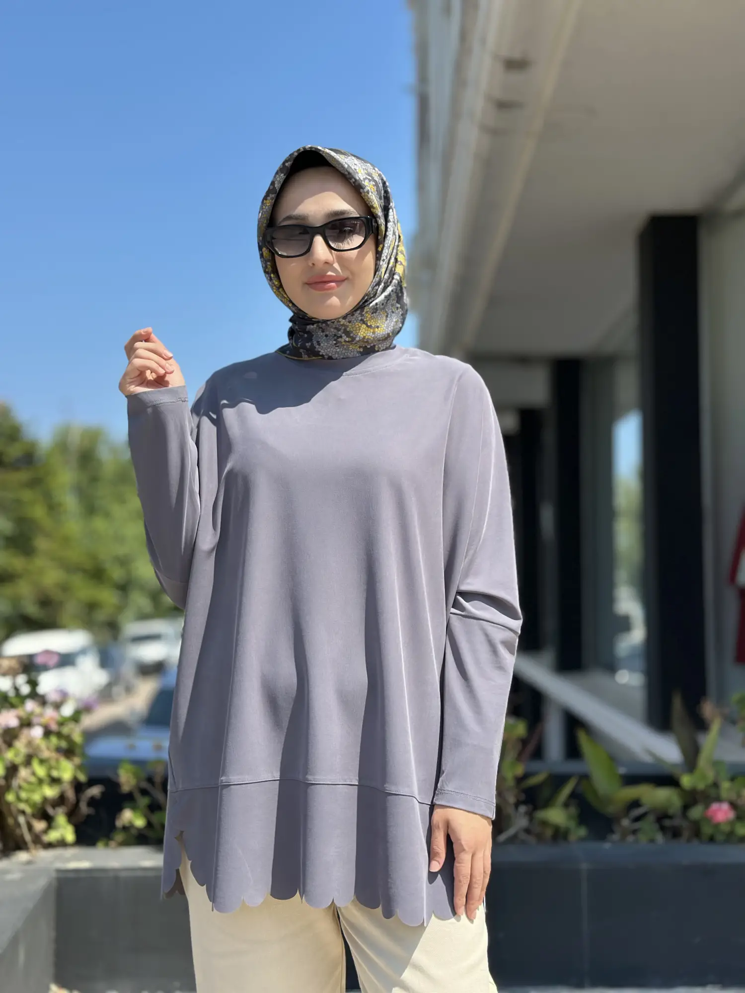 Tığ Triko Kolları Düğme Detaylı Oversize Tunik TNK4103