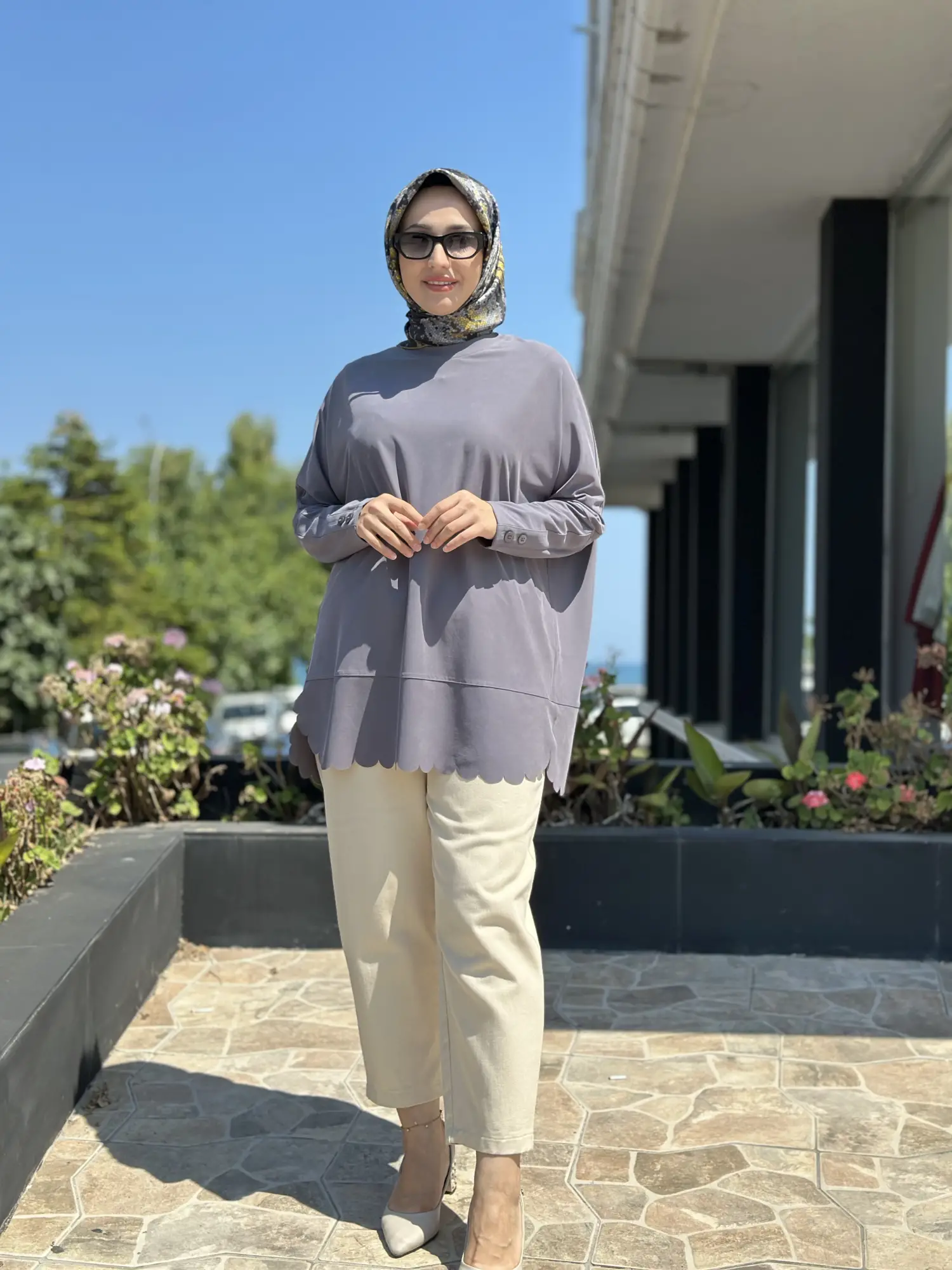 Tığ Triko Kolları Düğme Detaylı Oversize Tunik TNK4103