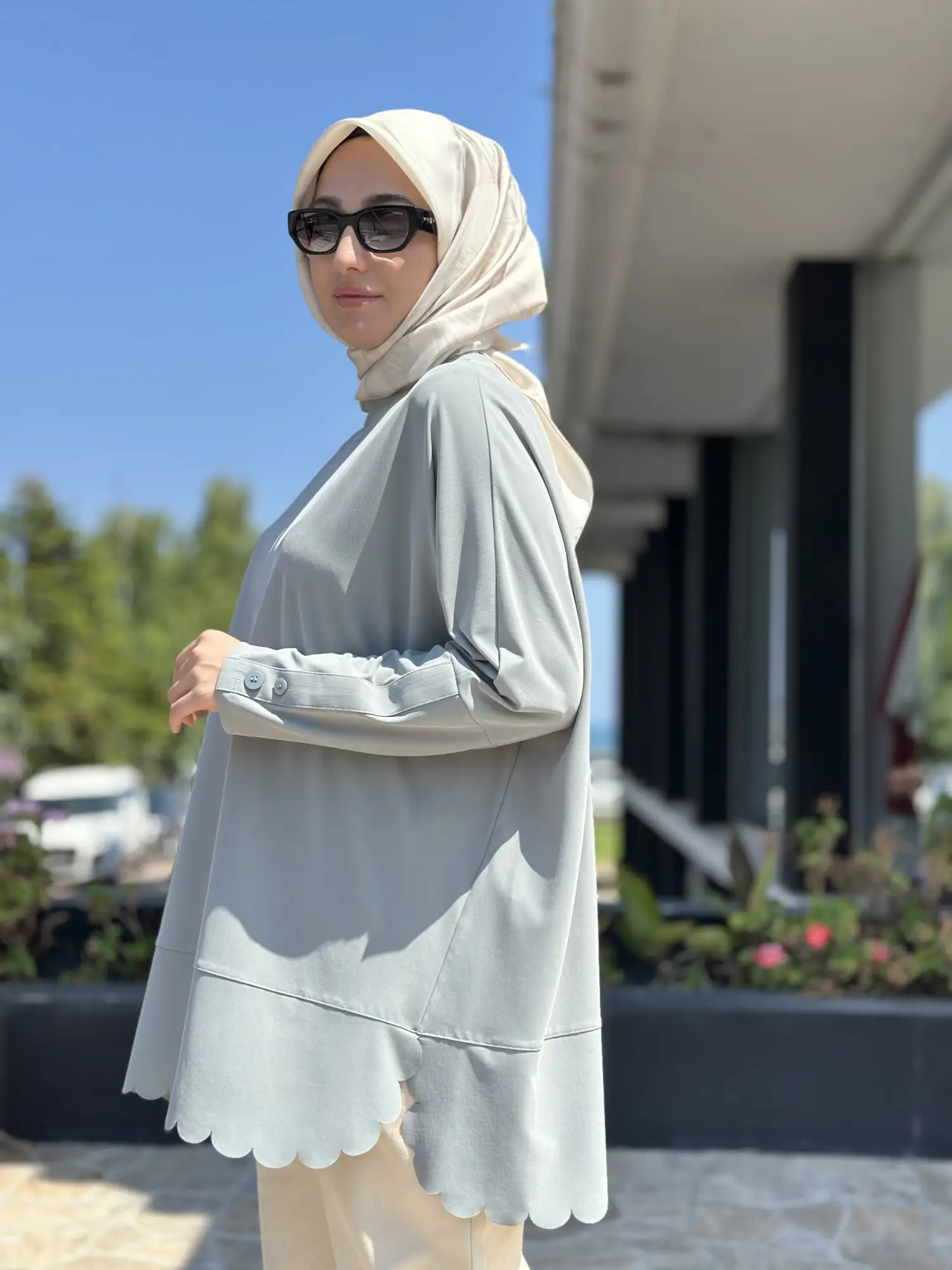 Tığ Triko Kolları Düğme Detaylı Oversize Tunik TNK4103