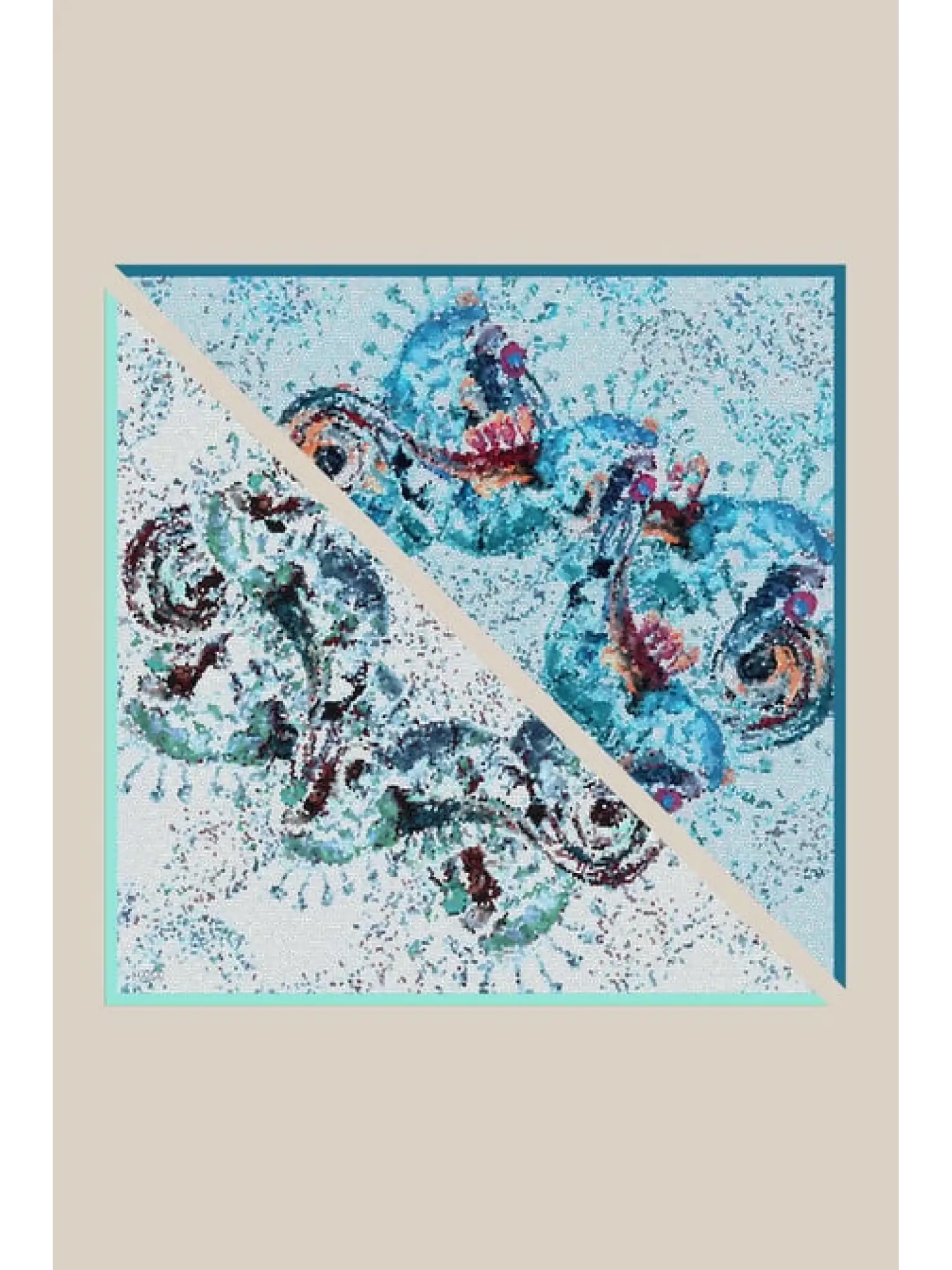 Maisa Su Masalı Çift Taraflı 90X90 Twil İpek Eşarp