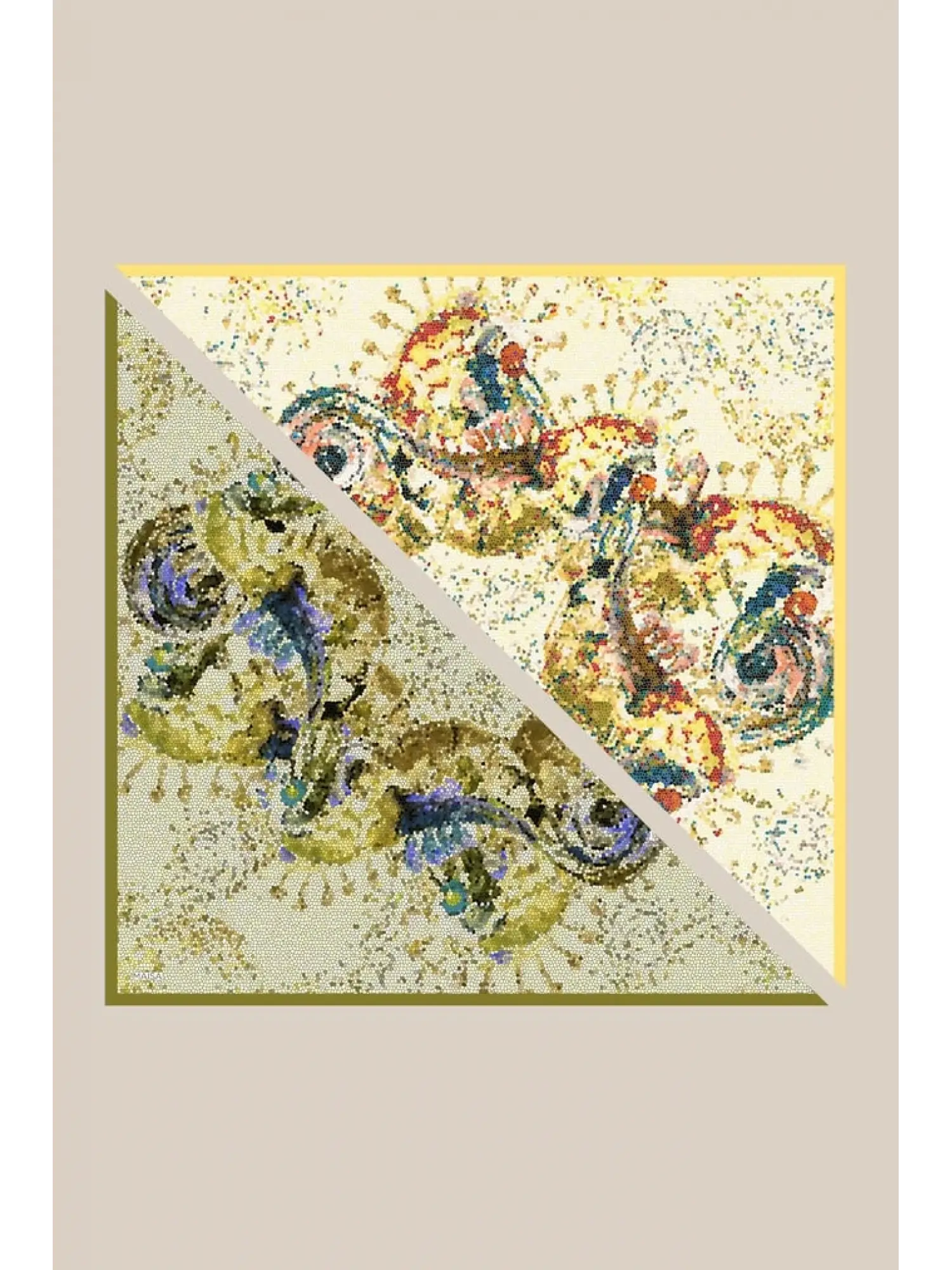 Maisa Su Masalı Çift Taraflı 90X90 Twil İpek Eşarp