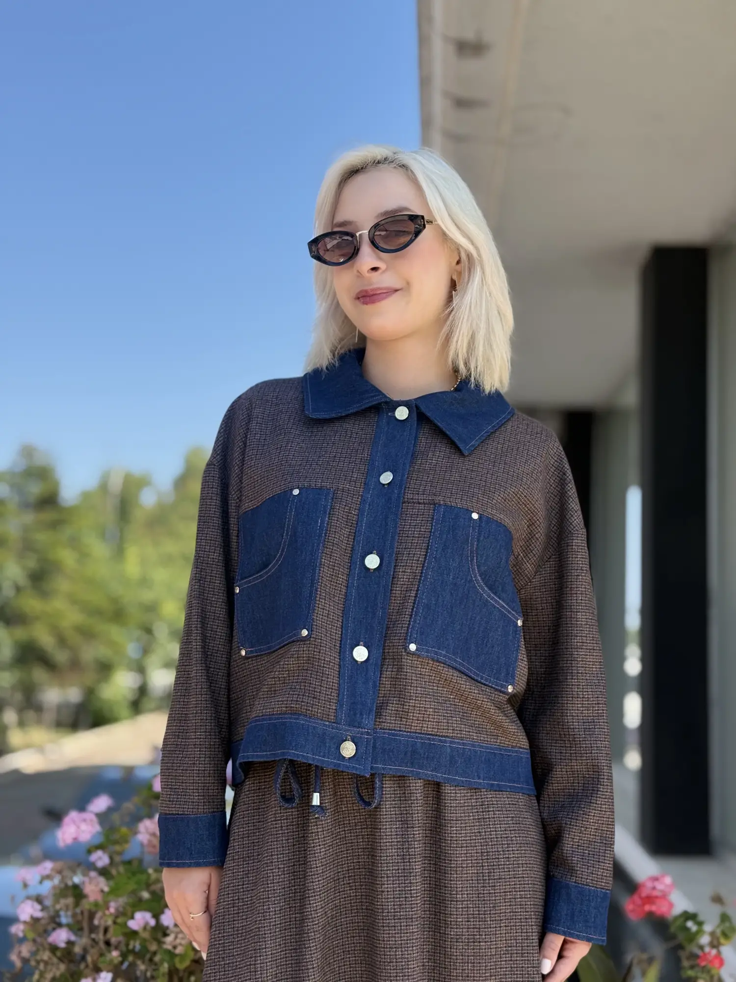 Kayra Denim Garnili Ekose Desen Ceket KA13008